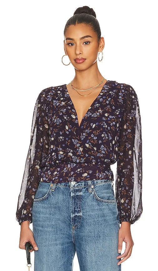 1. STATE Front Ruched V Neck Top in Navy