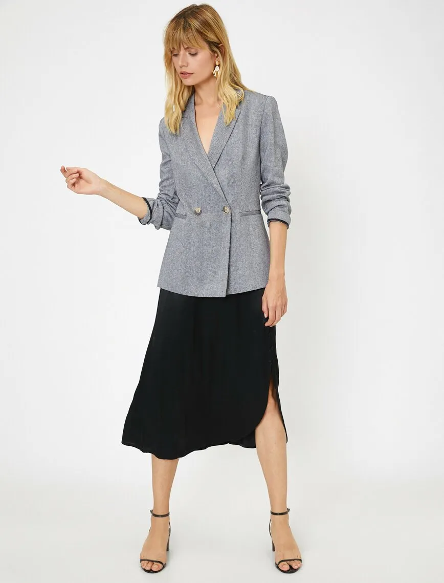 10625 Black Double-Breasted Linen Blend Jacket