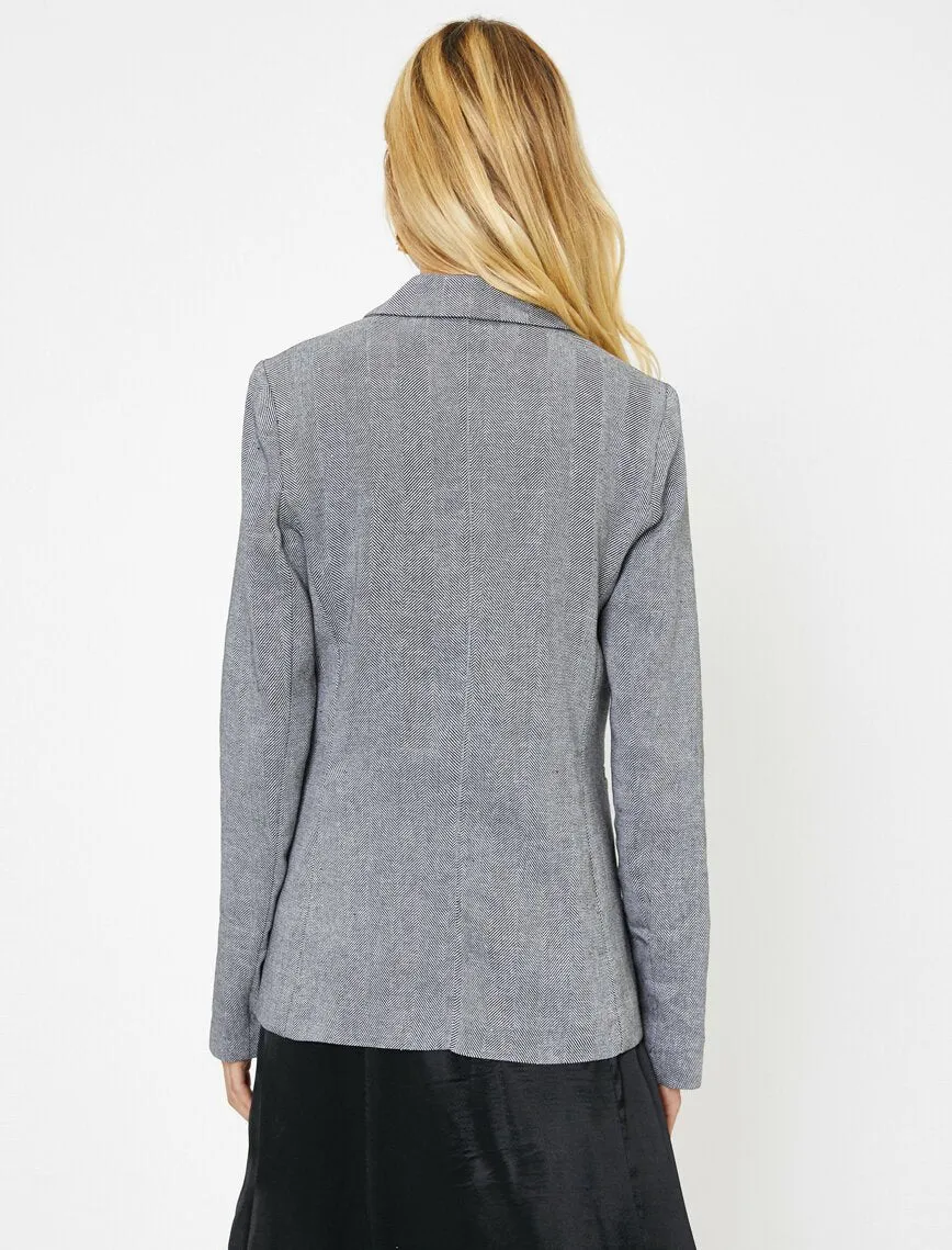 10625 Black Double-Breasted Linen Blend Jacket