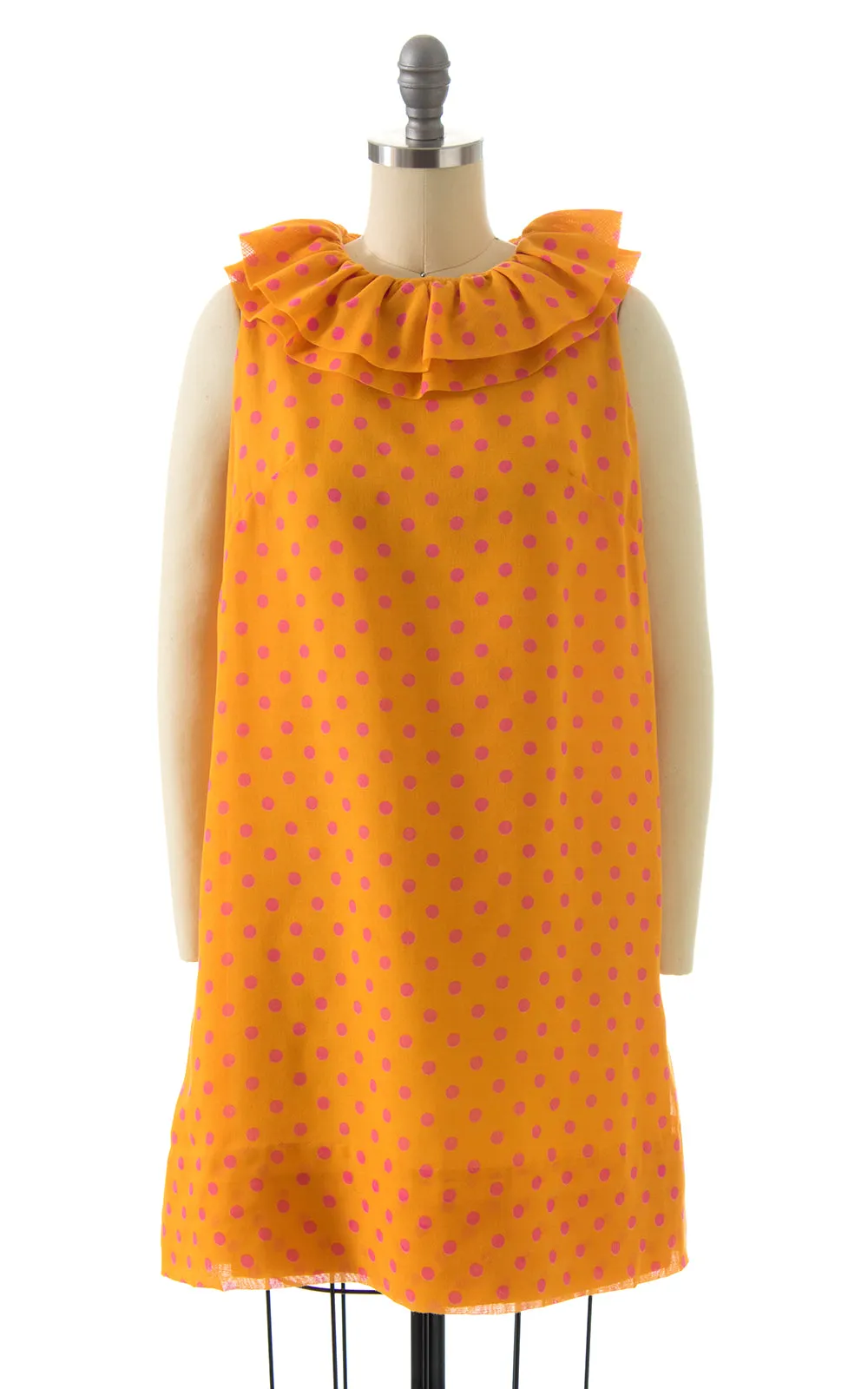 1960s Polka Dot Ruffed Shift Dress | small
