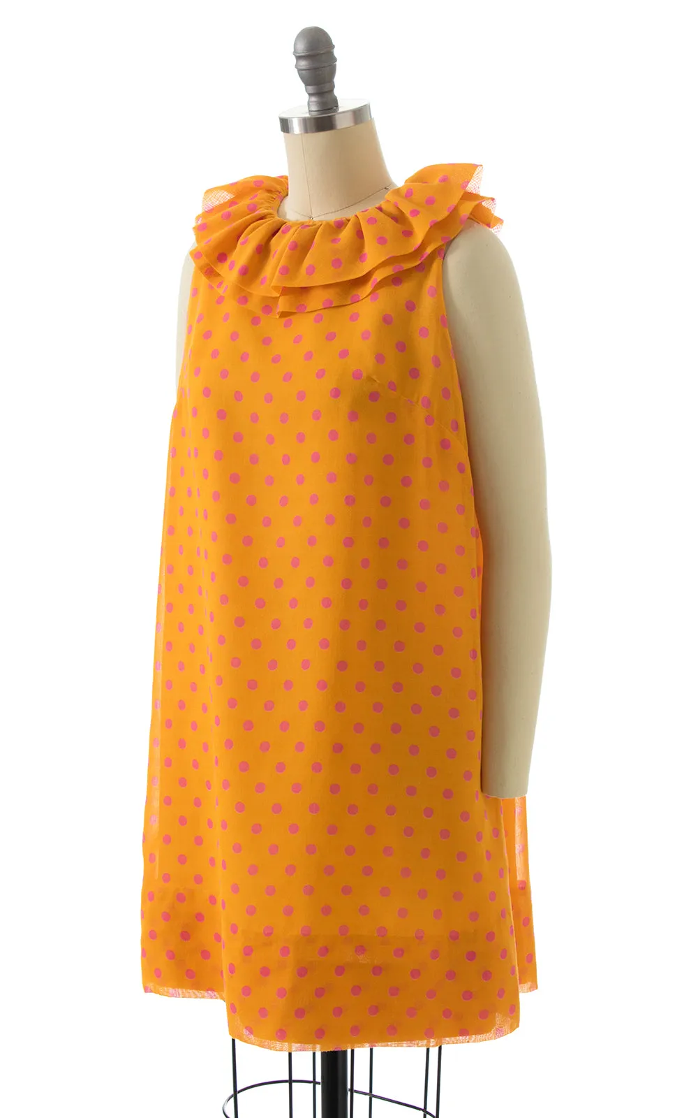 1960s Polka Dot Ruffed Shift Dress | small