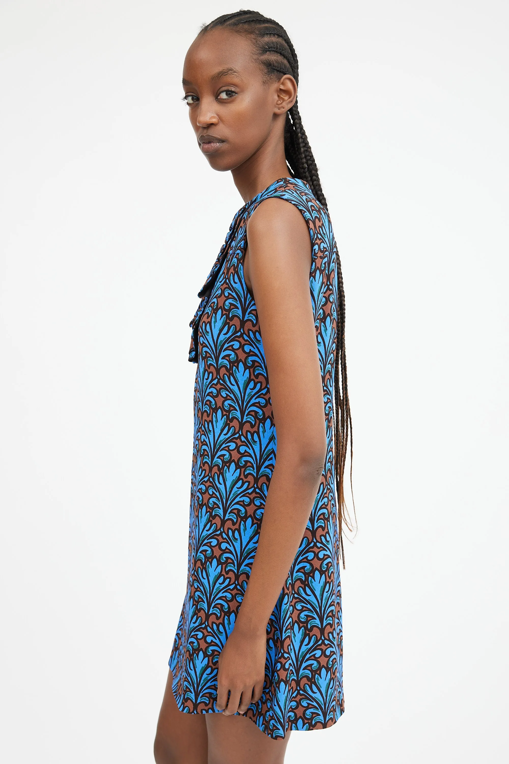 2012 Blue & Brown Ornate Printed Shift Dress