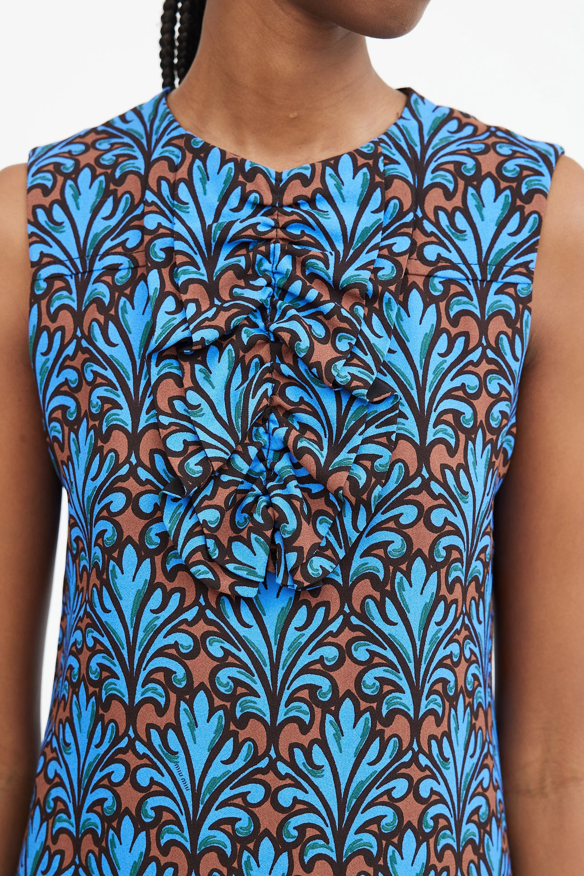 2012 Blue & Brown Ornate Printed Shift Dress