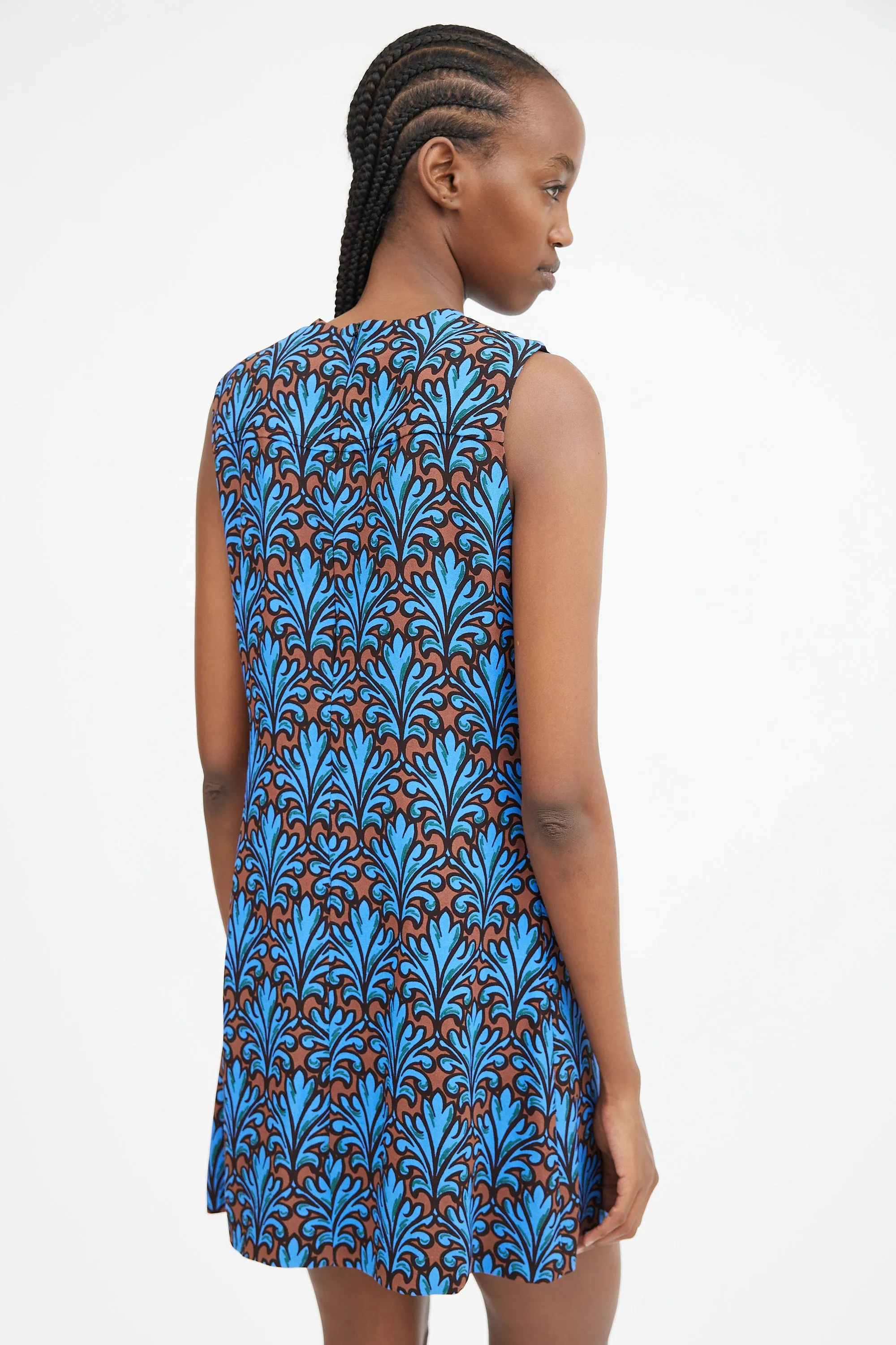 2012 Blue & Brown Ornate Printed Shift Dress