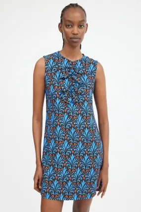2012 Blue & Brown Ornate Printed Shift Dress