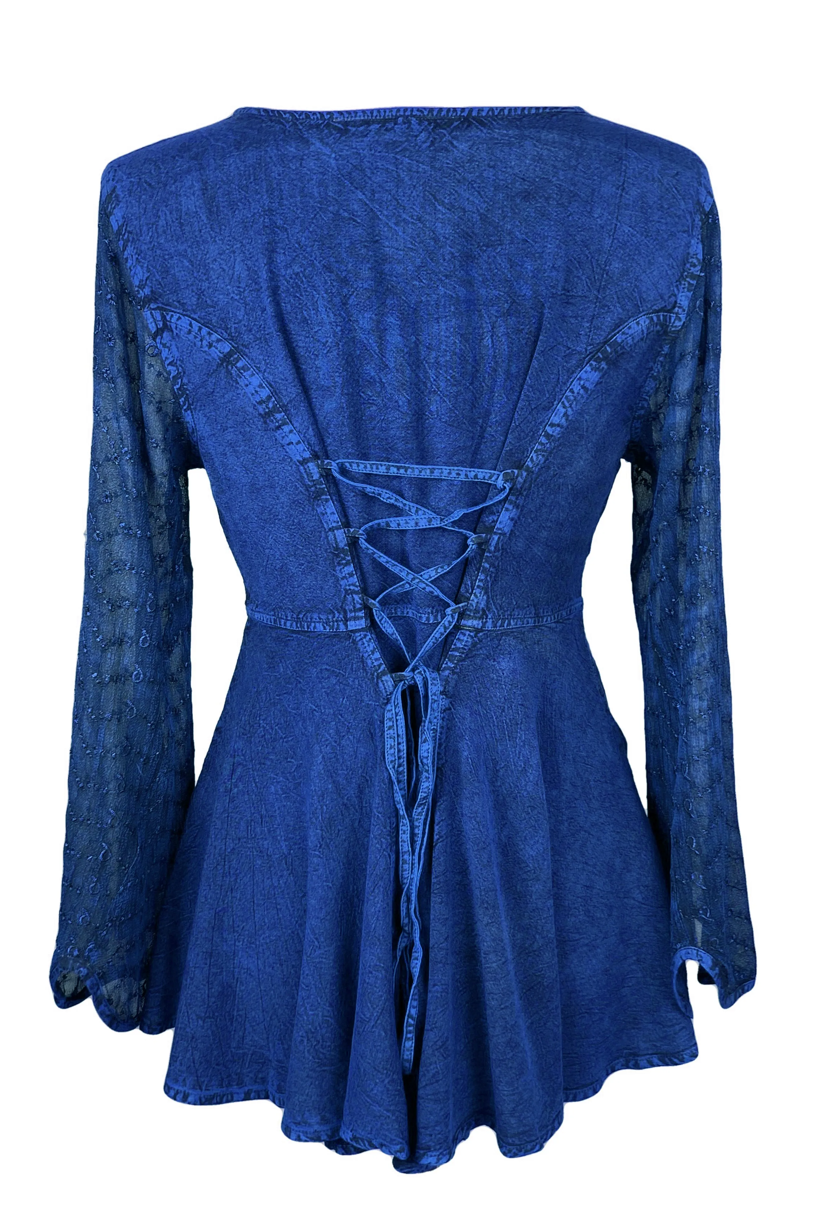 301 B Sexy Scooped Neck Sheer Sleeve Embroidered Flare Blouse