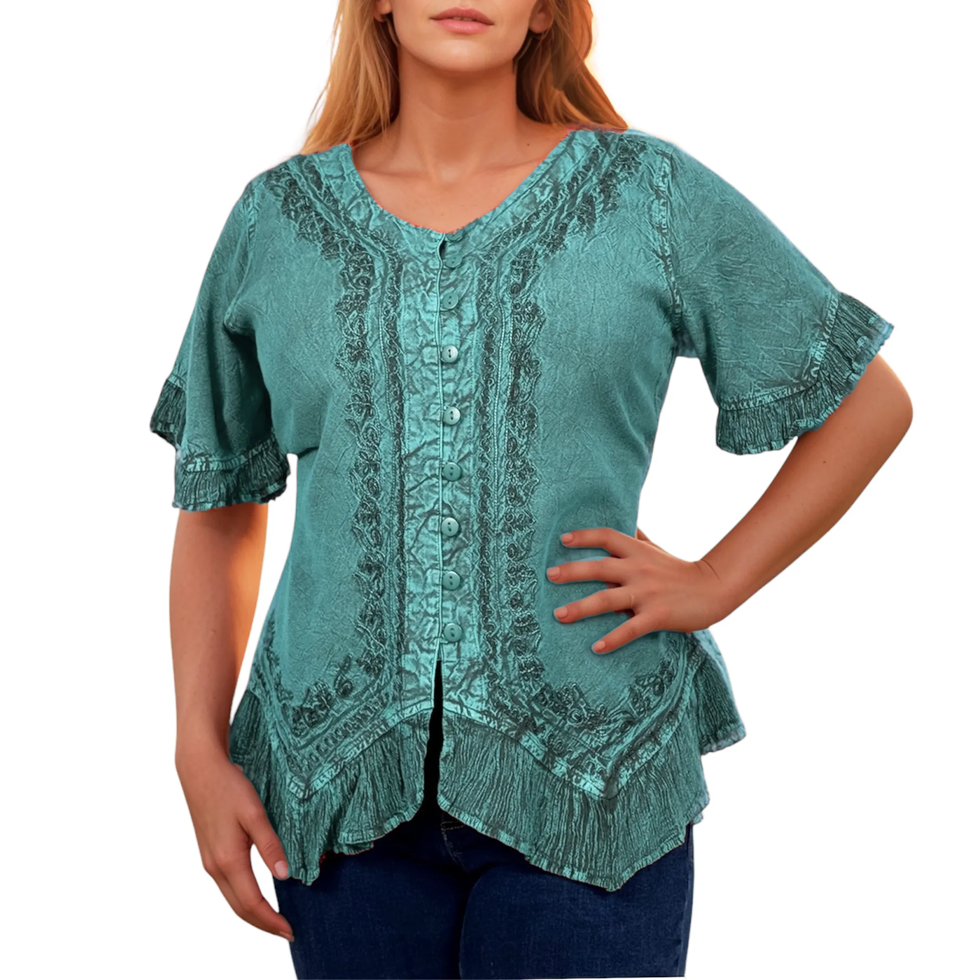 305 B Medieval Bohemian Embroidered Bottom Shirt Blouse