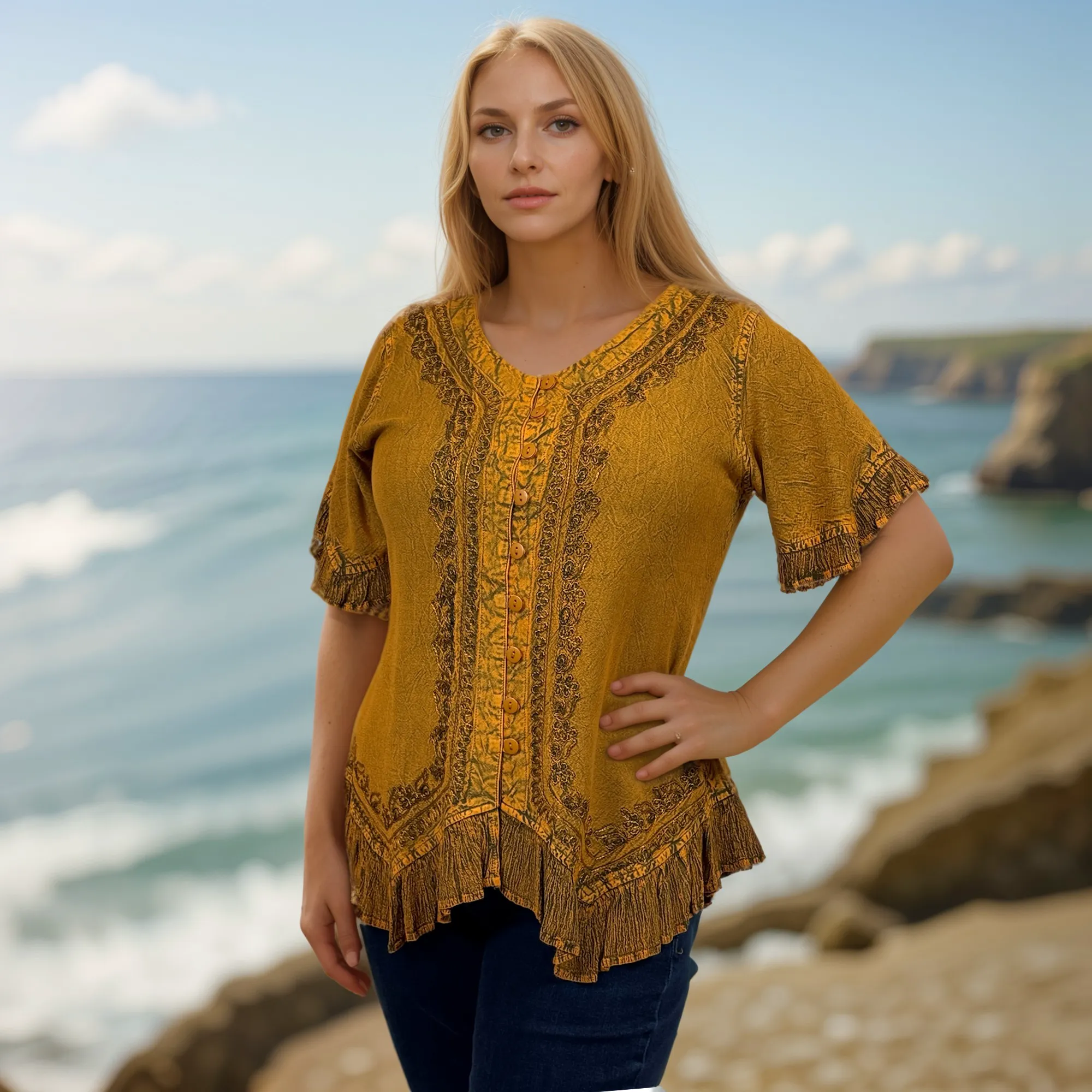 305 B Medieval Bohemian Embroidered Bottom Shirt Blouse