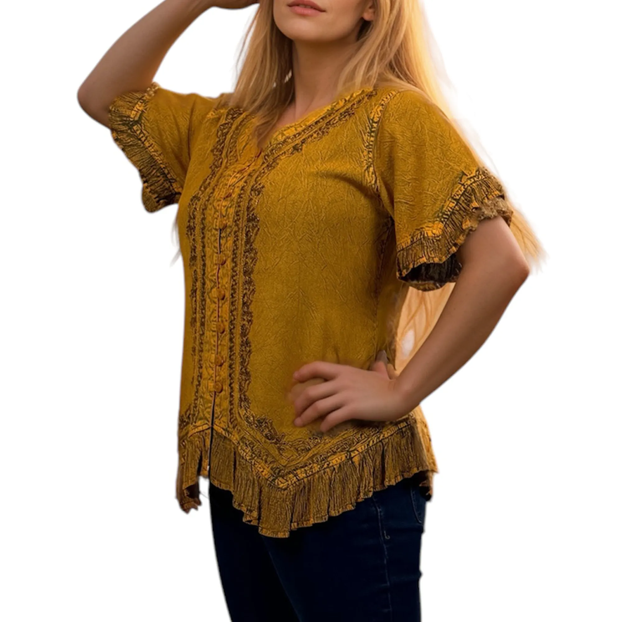305 B Medieval Bohemian Embroidered Bottom Shirt Blouse