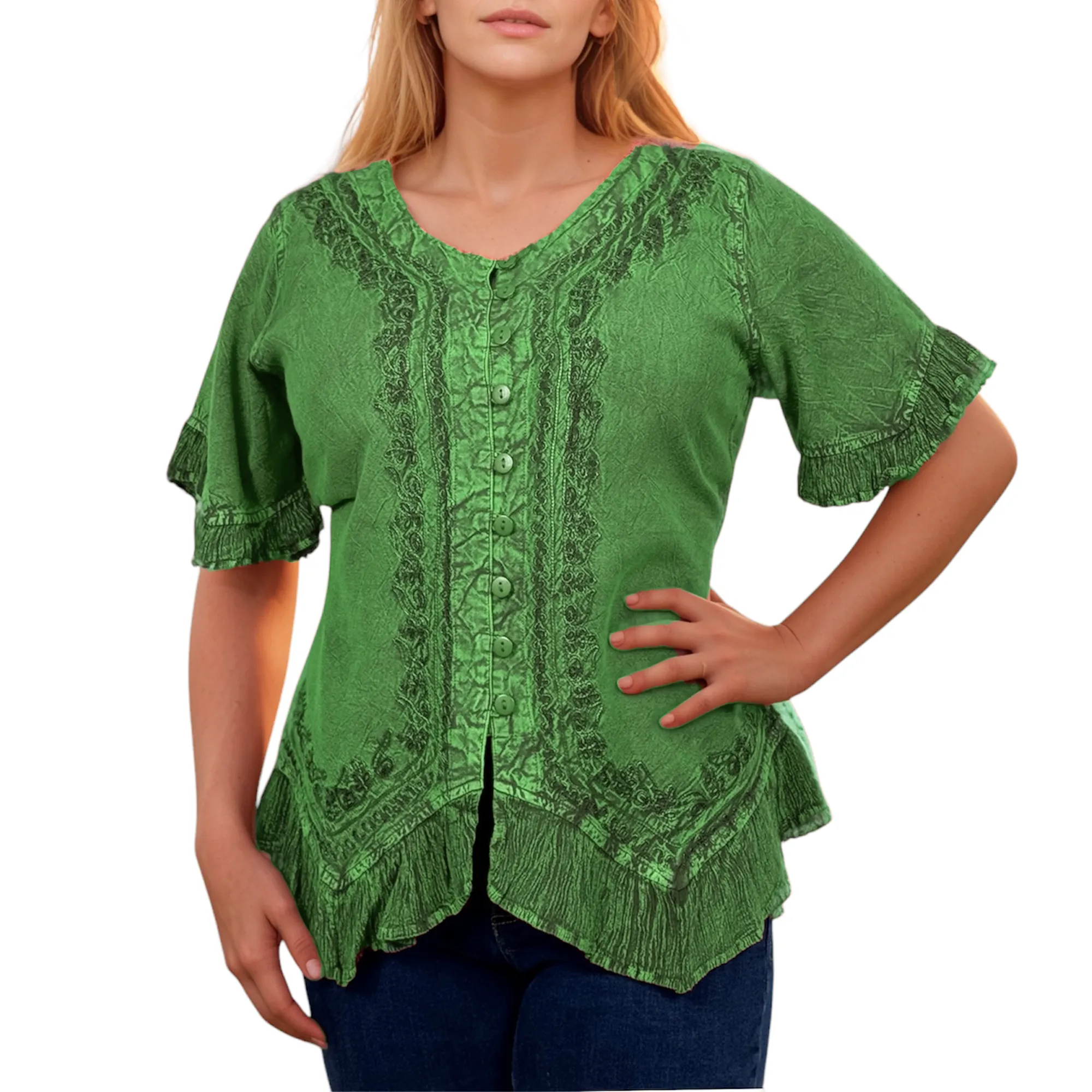 305 B Medieval Bohemian Embroidered Bottom Shirt Blouse
