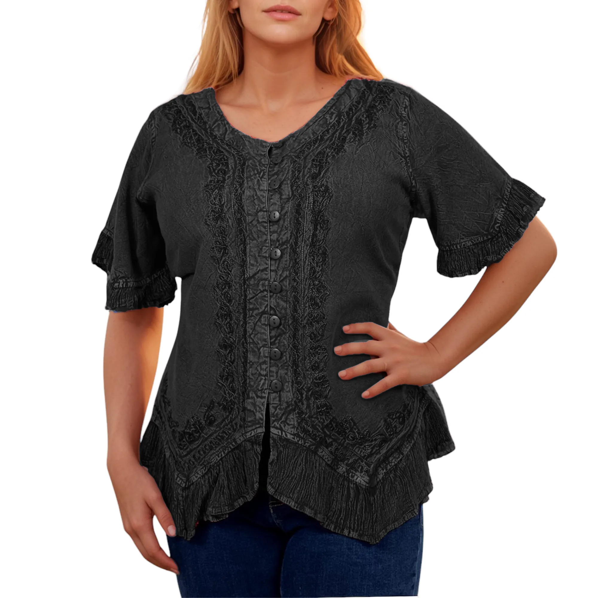 305 B Medieval Bohemian Embroidered Bottom Shirt Blouse