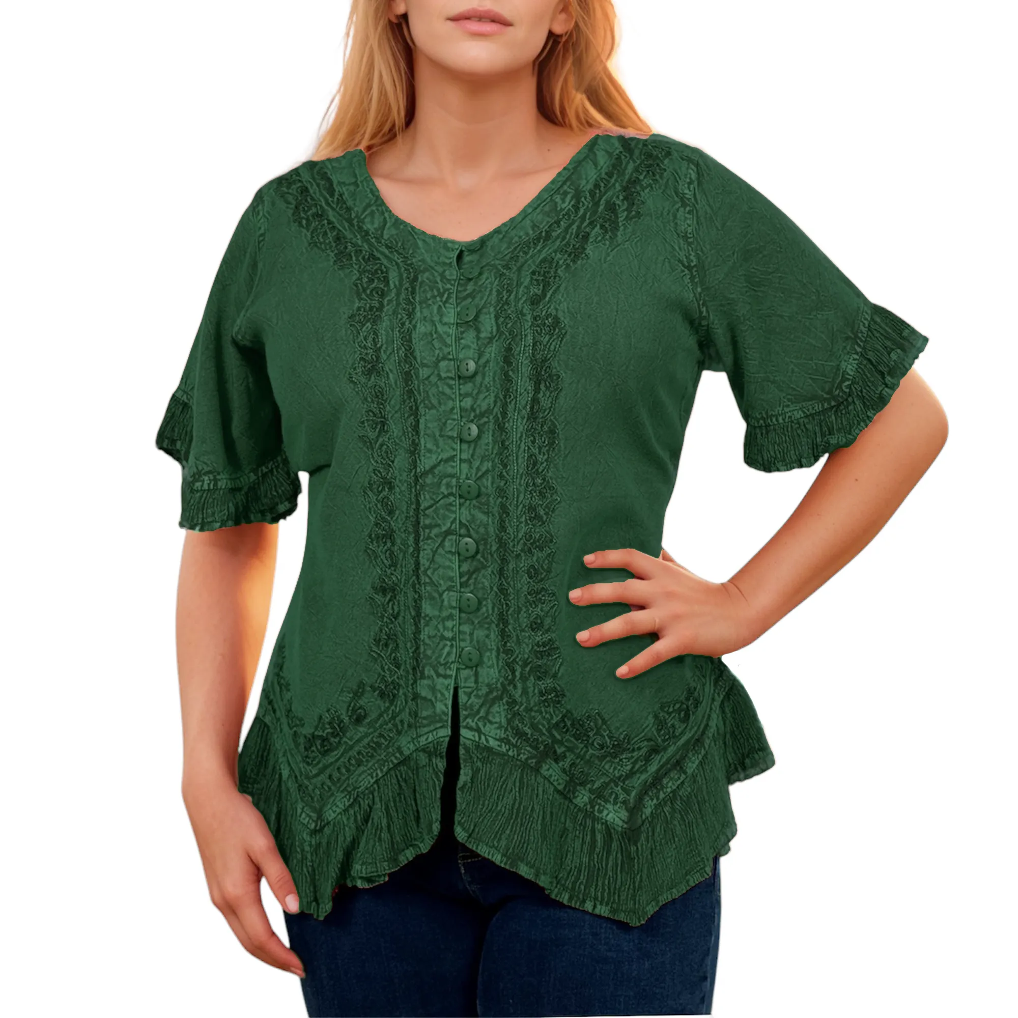 305 B Medieval Bohemian Embroidered Bottom Shirt Blouse