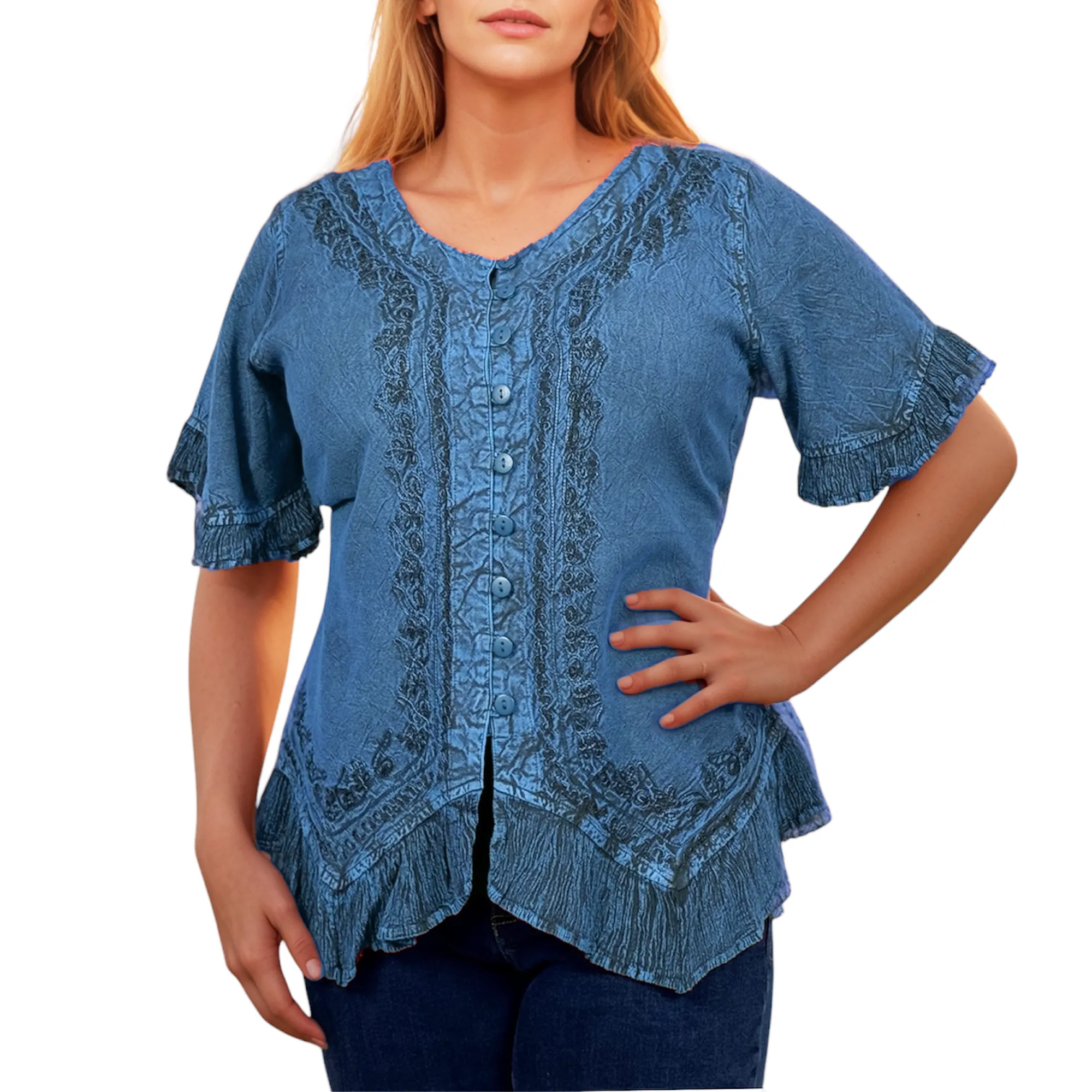 305 B Medieval Bohemian Embroidered Bottom Shirt Blouse