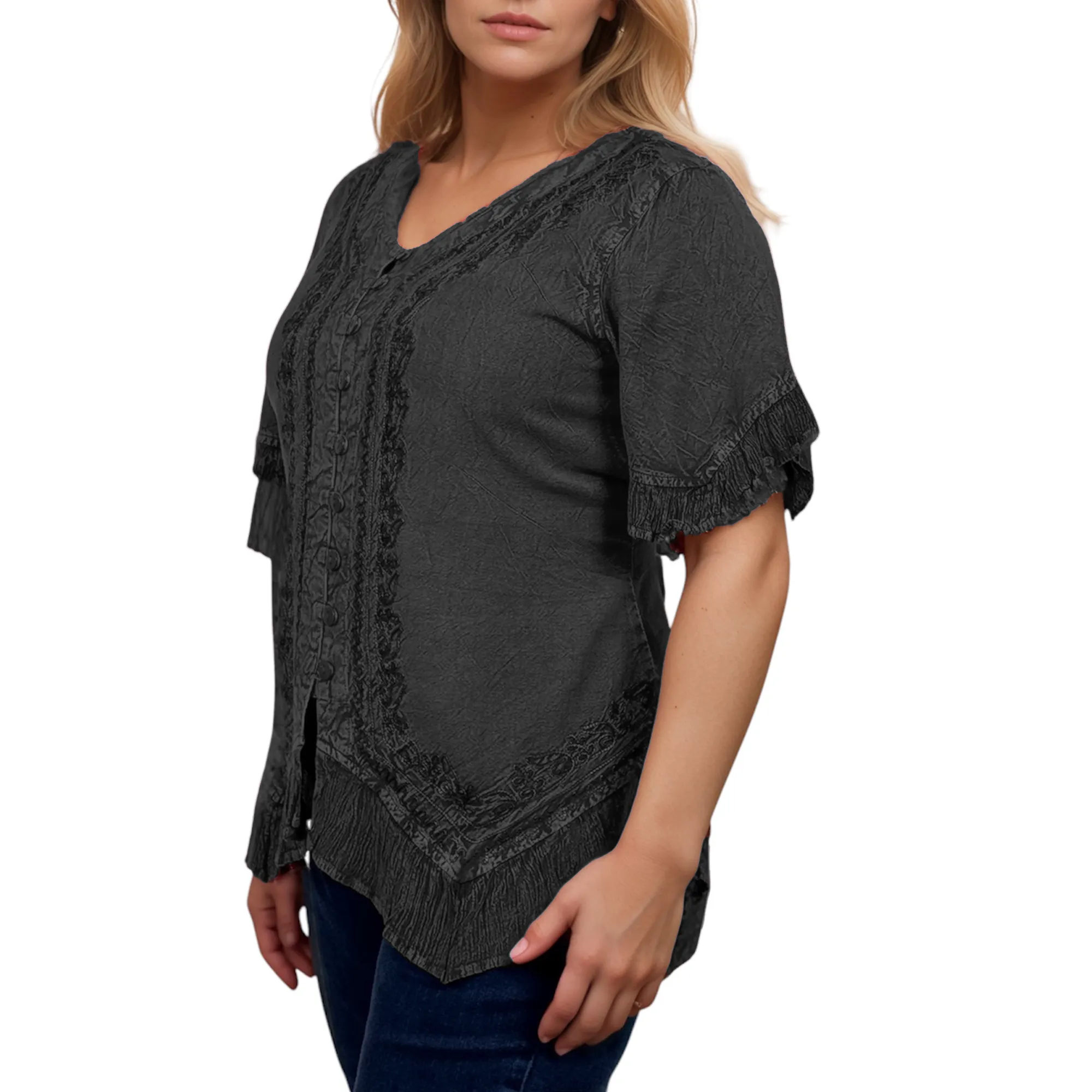 305 B Medieval Bohemian Embroidered Bottom Shirt Blouse
