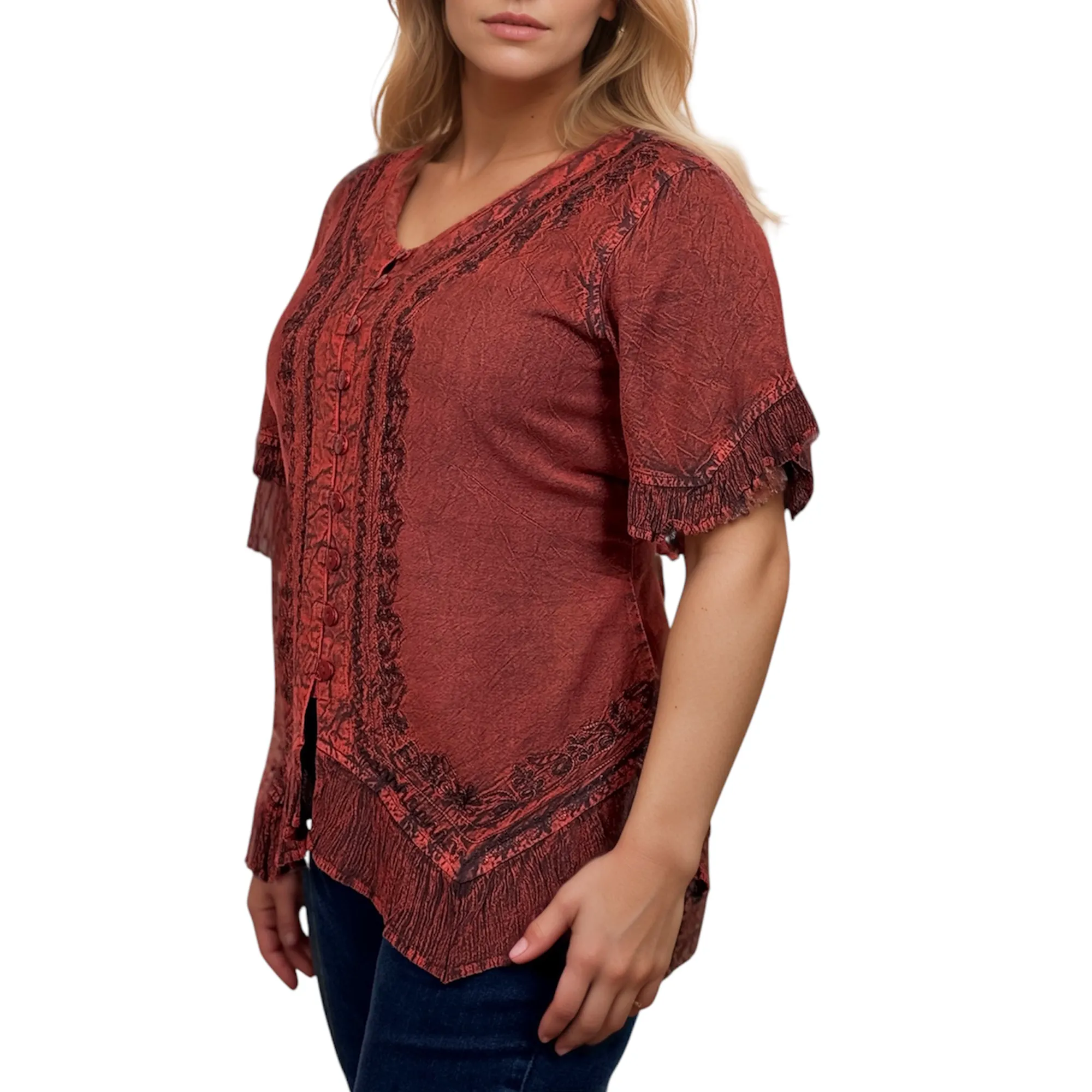 305 B Medieval Bohemian Embroidered Bottom Shirt Blouse