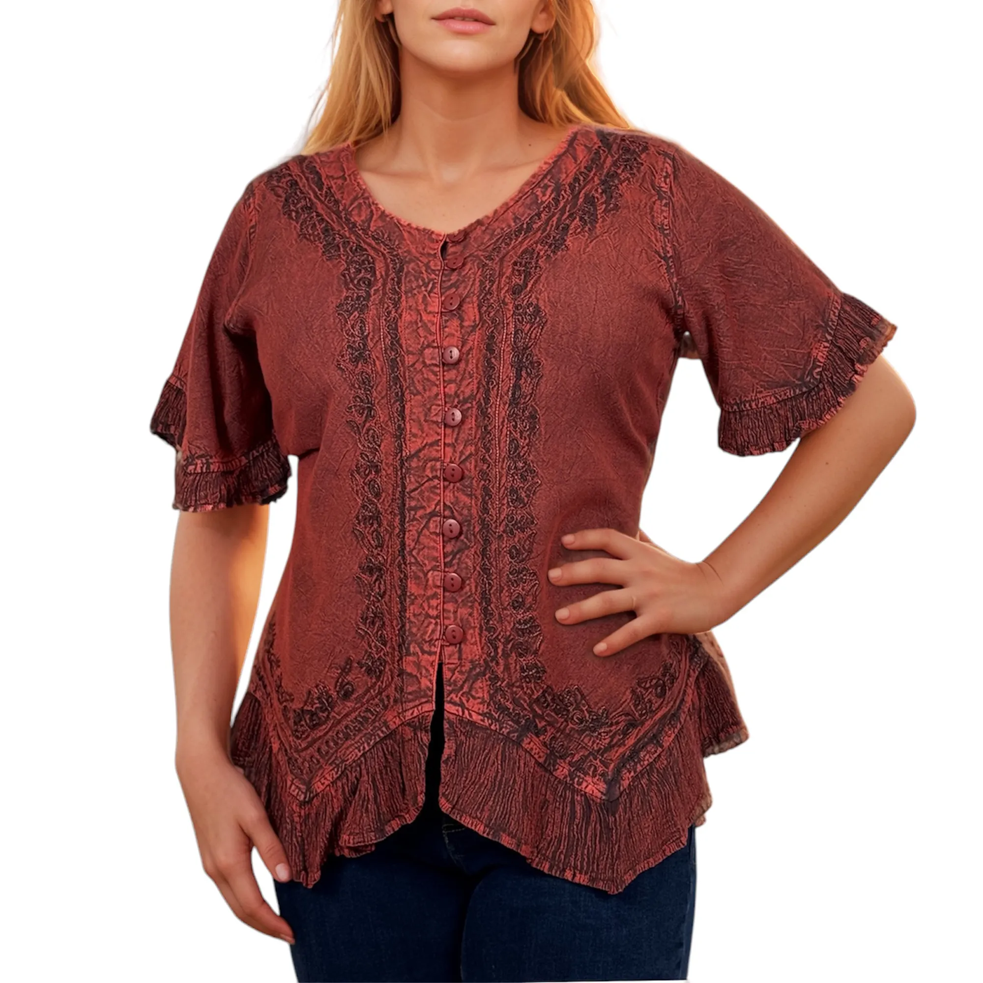 305 B Medieval Bohemian Embroidered Bottom Shirt Blouse