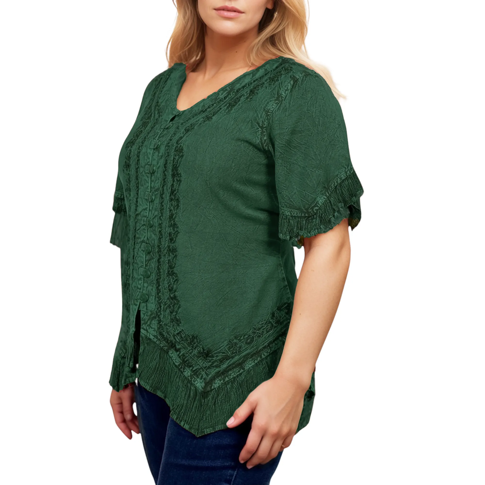 305 B Medieval Bohemian Embroidered Bottom Shirt Blouse