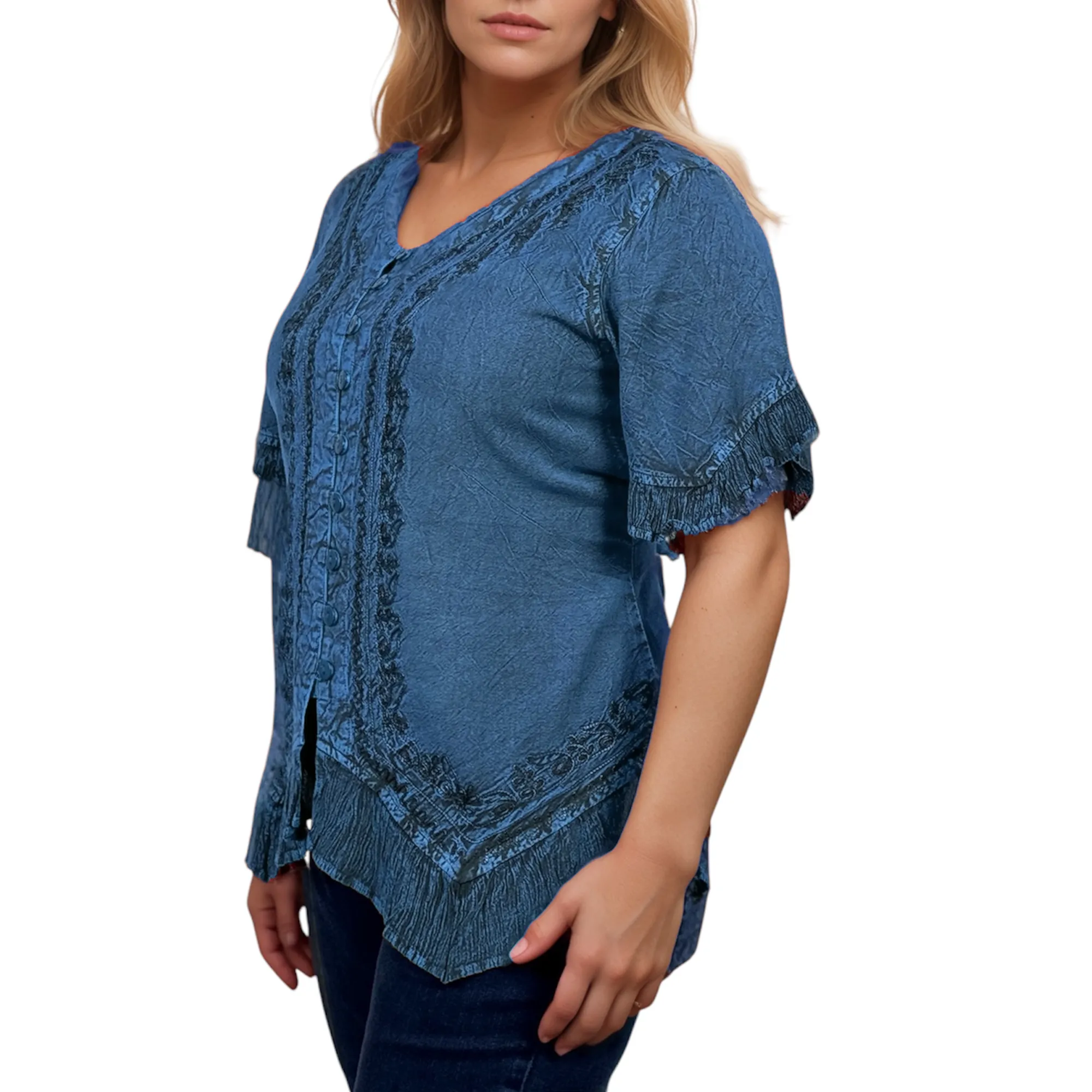 305 B Medieval Bohemian Embroidered Bottom Shirt Blouse