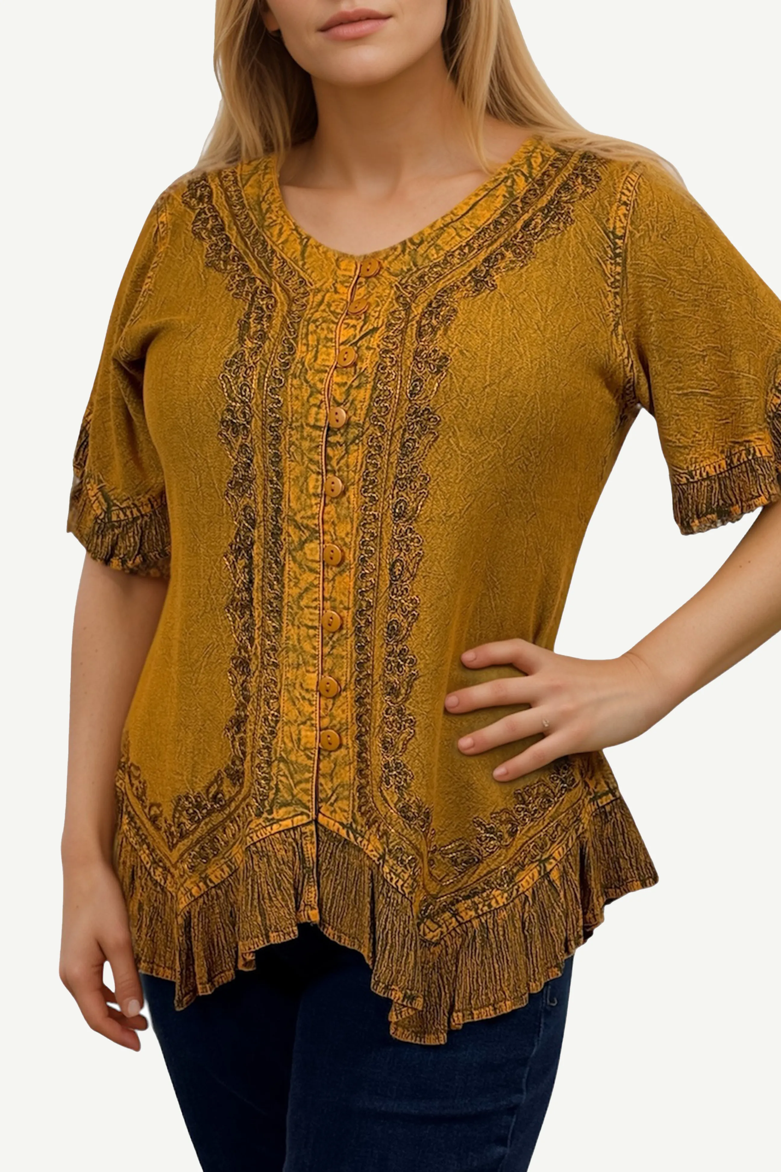 305 B Medieval Bohemian Embroidered Bottom Shirt Blouse