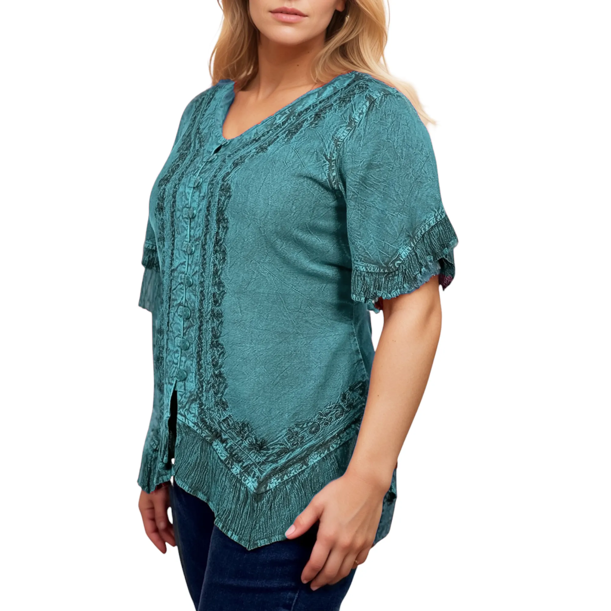 305 B Medieval Bohemian Embroidered Bottom Shirt Blouse