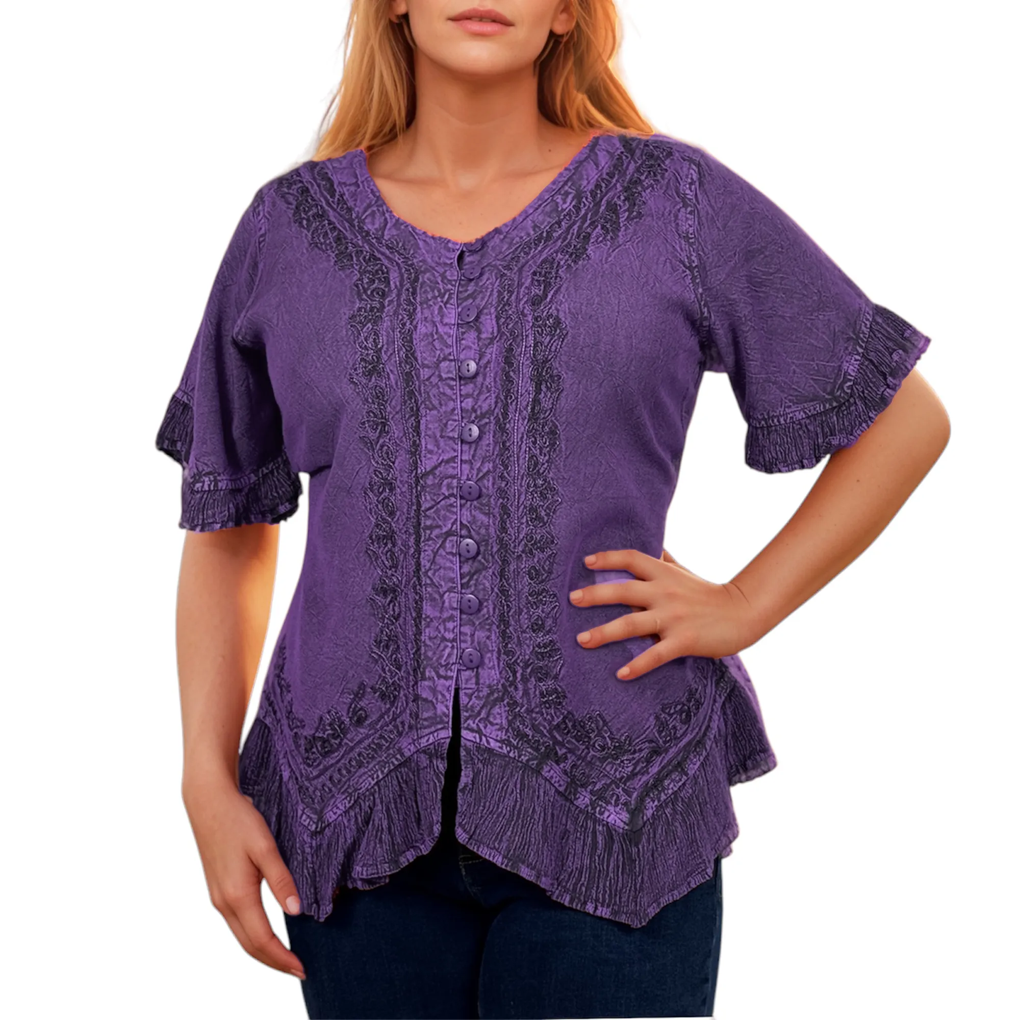 305 B Medieval Bohemian Embroidered Bottom Shirt Blouse