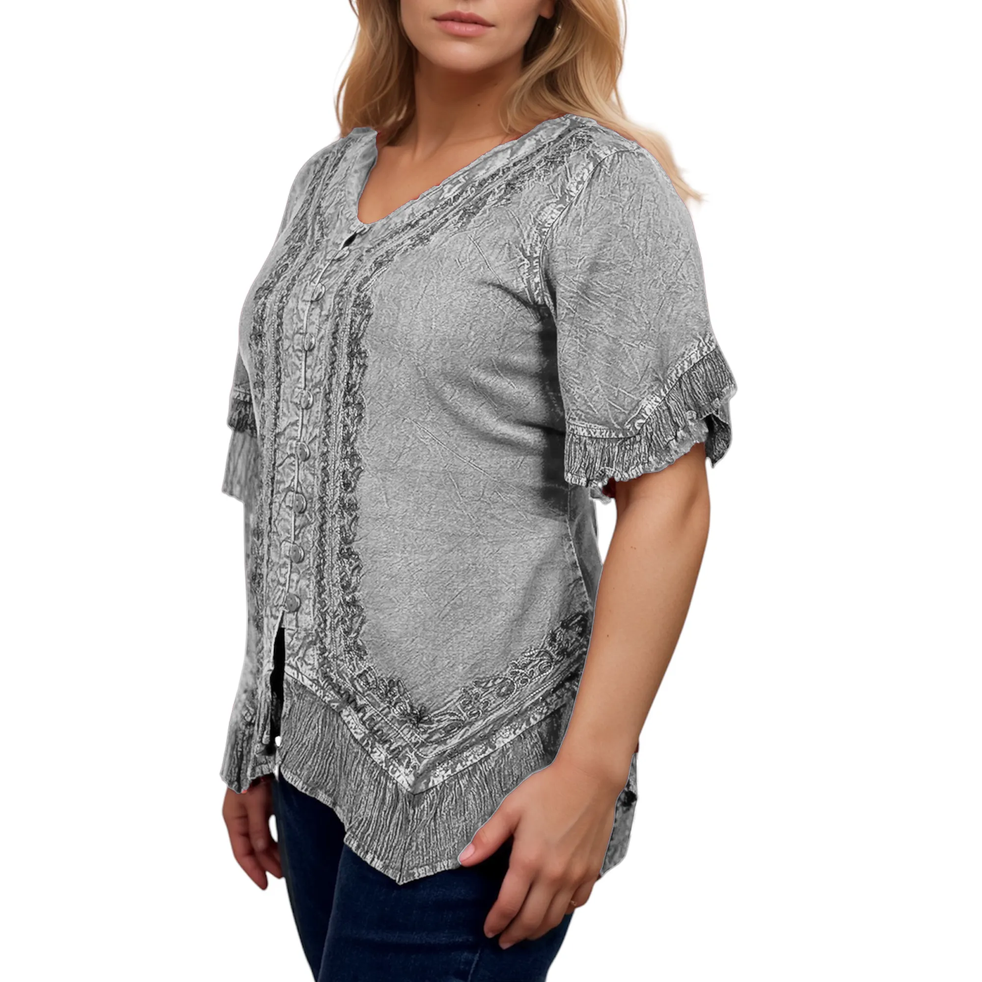 305 B Medieval Bohemian Embroidered Bottom Shirt Blouse