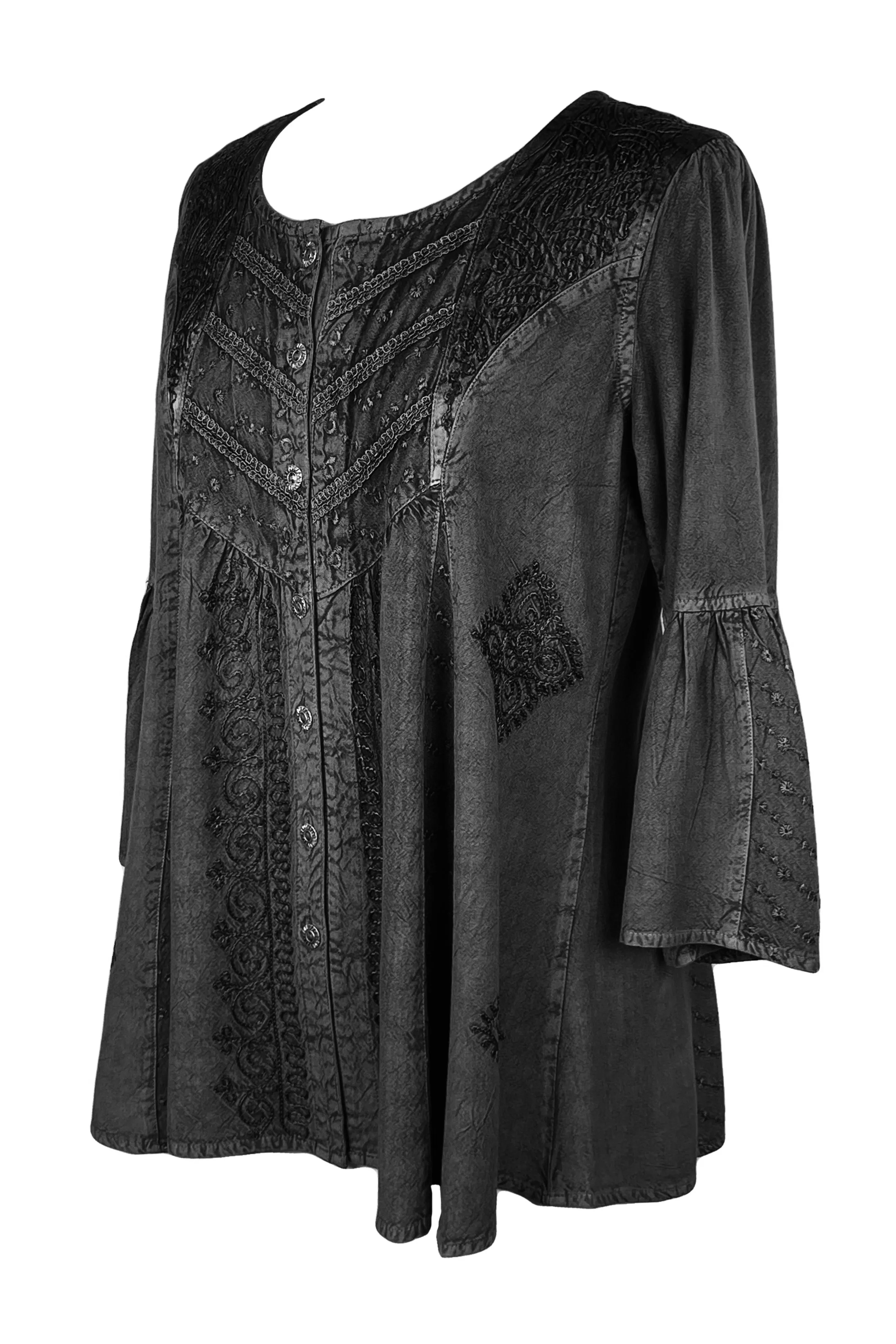 307 B Medieval Bohemian Embroidered Button Shirt Blouse