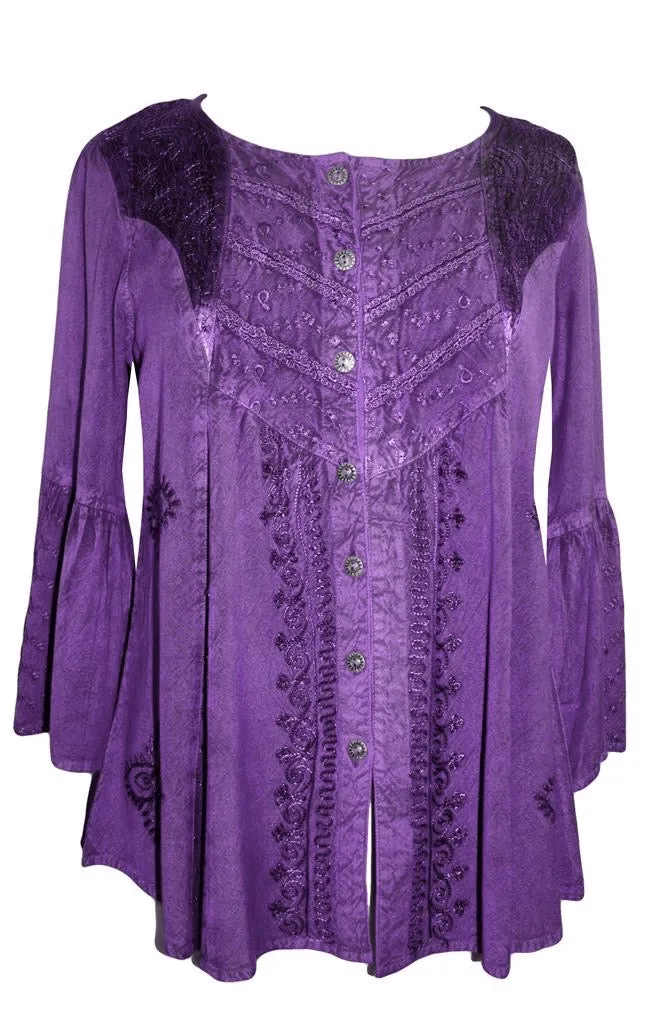 307 B Medieval Bohemian Embroidered Button Shirt Blouse