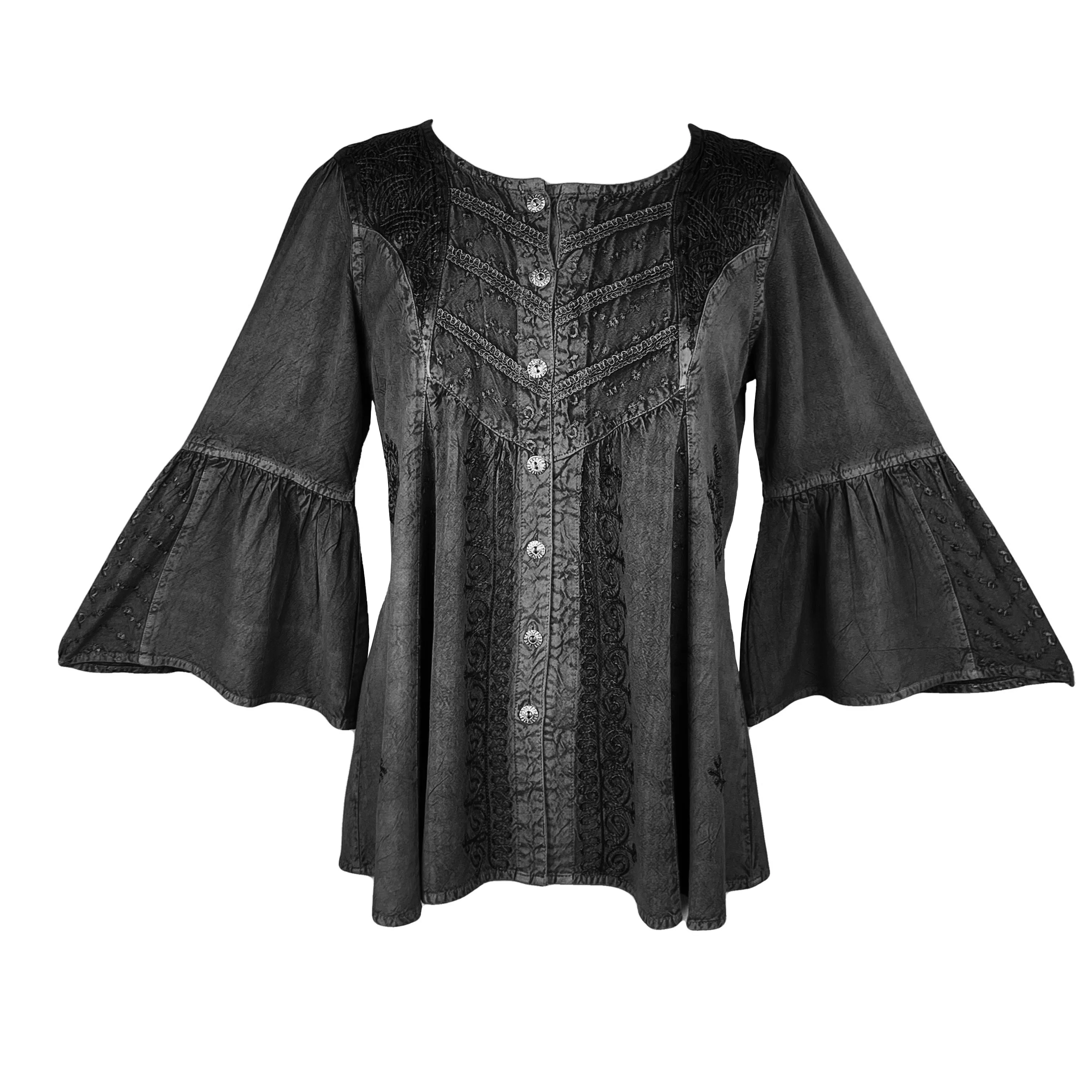 307 B Medieval Bohemian Embroidered Button Shirt Blouse