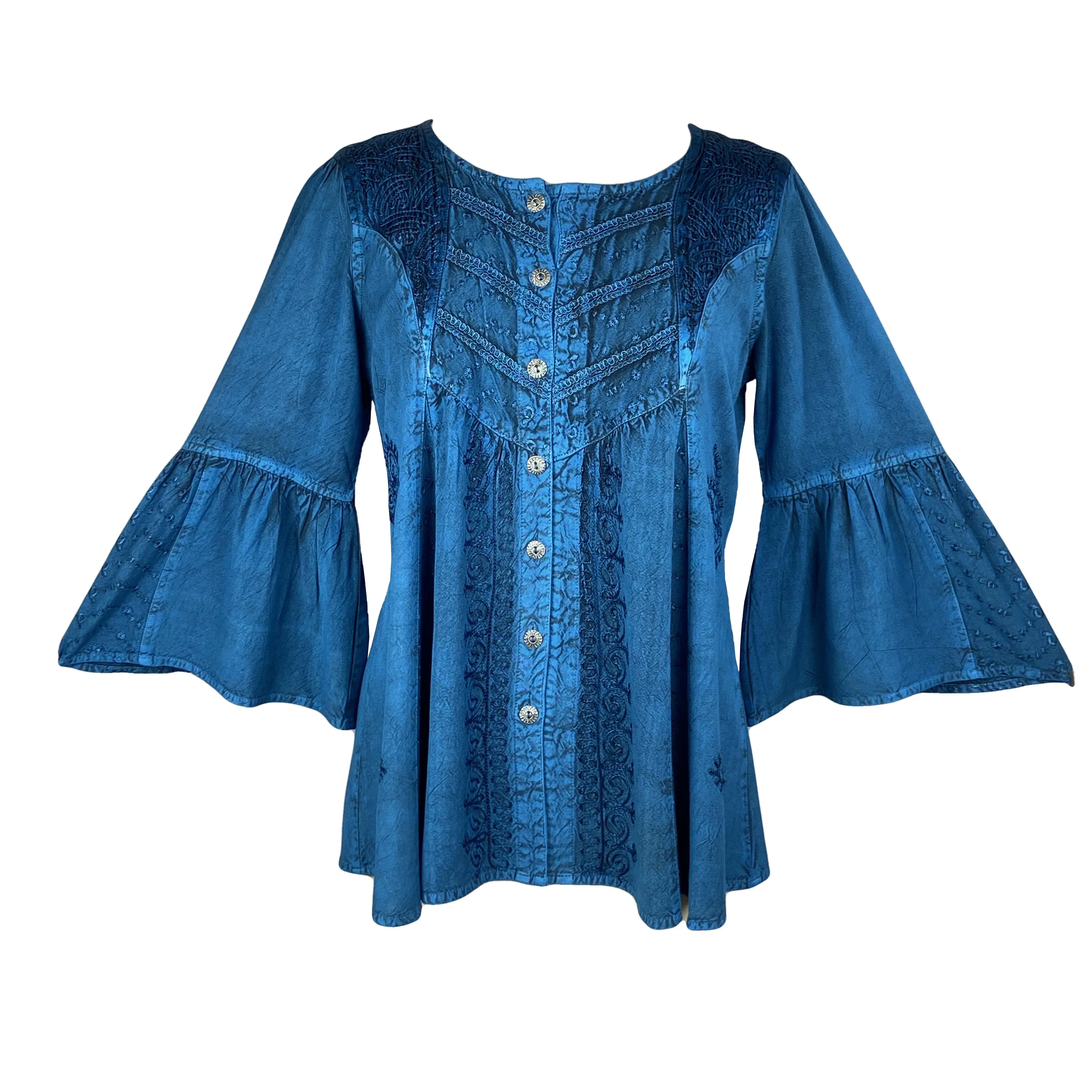 307 B Medieval Bohemian Embroidered Button Shirt Blouse