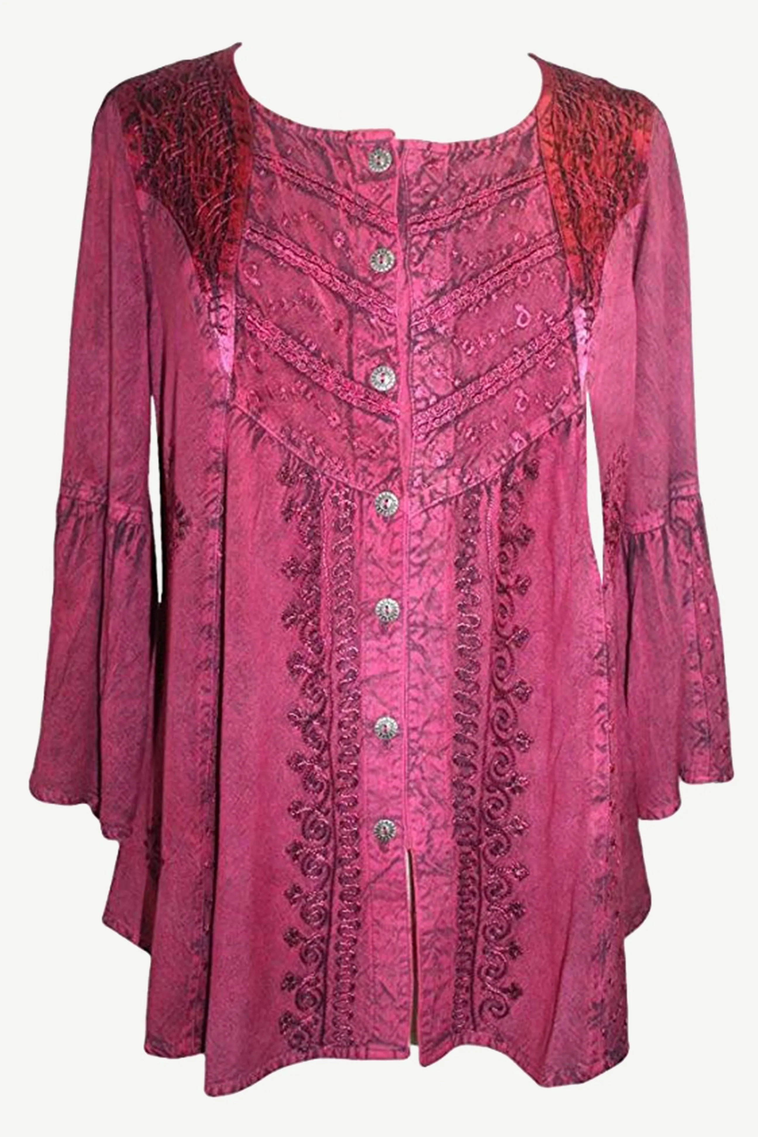 307 B Medieval Bohemian Embroidered Button Shirt Blouse