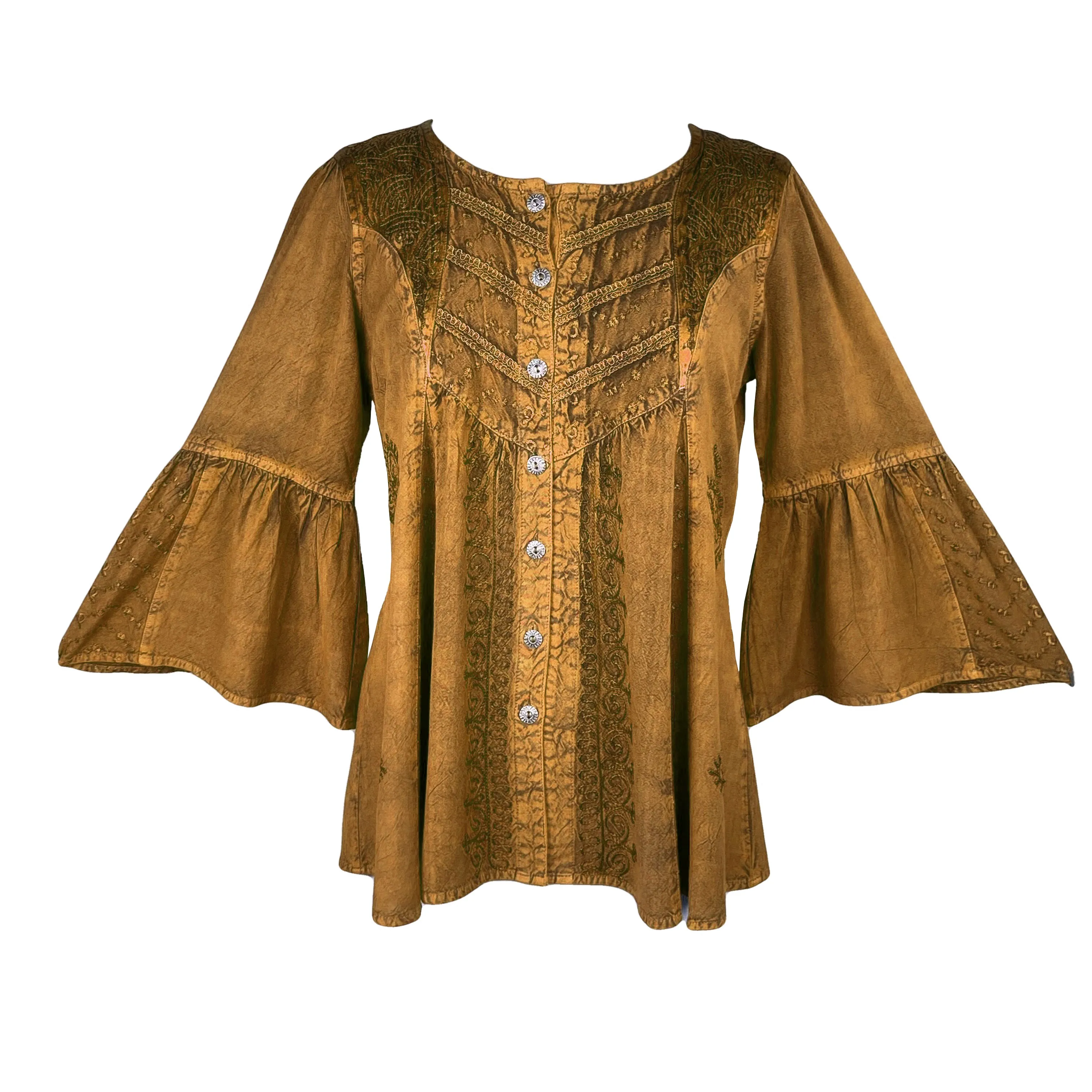 307 B Medieval Bohemian Embroidered Button Shirt Blouse