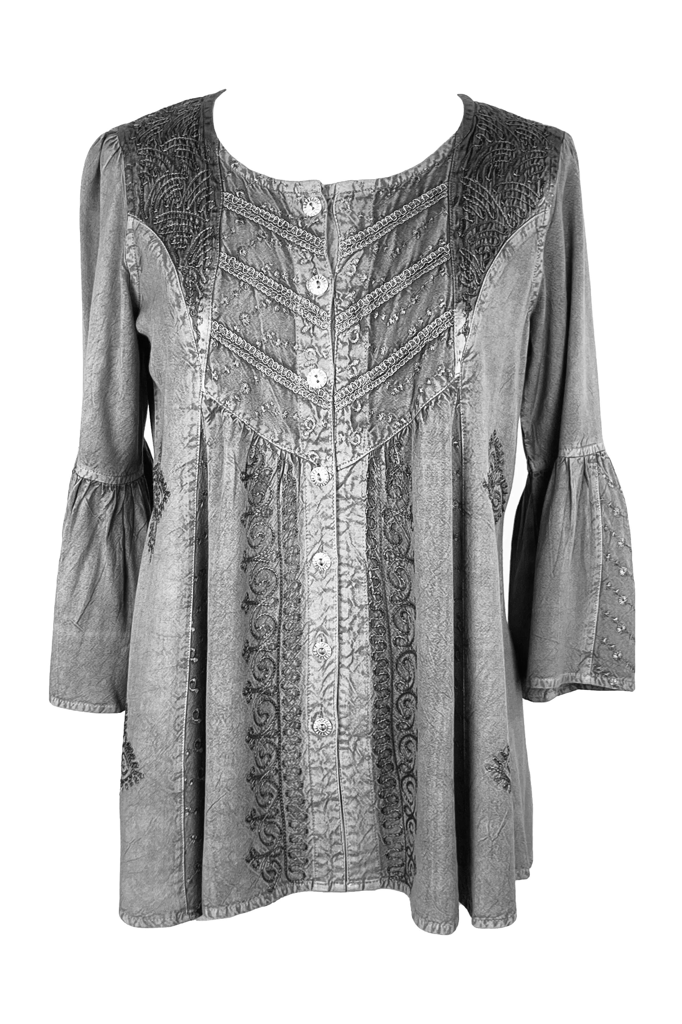 307 B Medieval Bohemian Embroidered Button Shirt Blouse