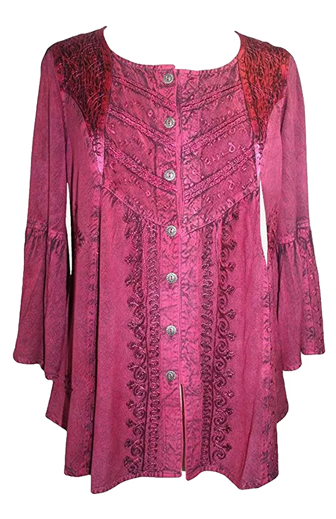 307 B Medieval Bohemian Embroidered Button Shirt Blouse