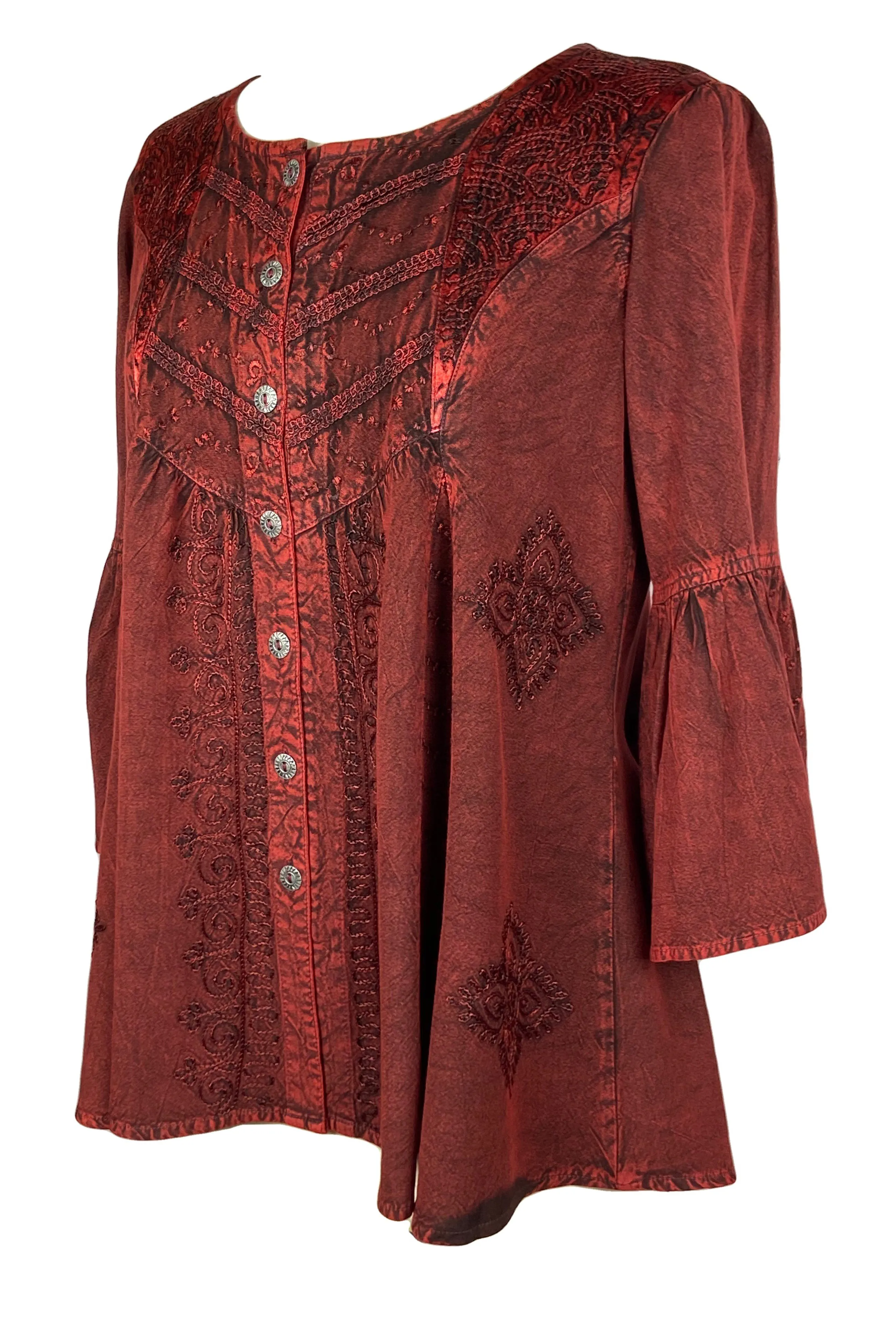 307 B Medieval Bohemian Embroidered Button Shirt Blouse