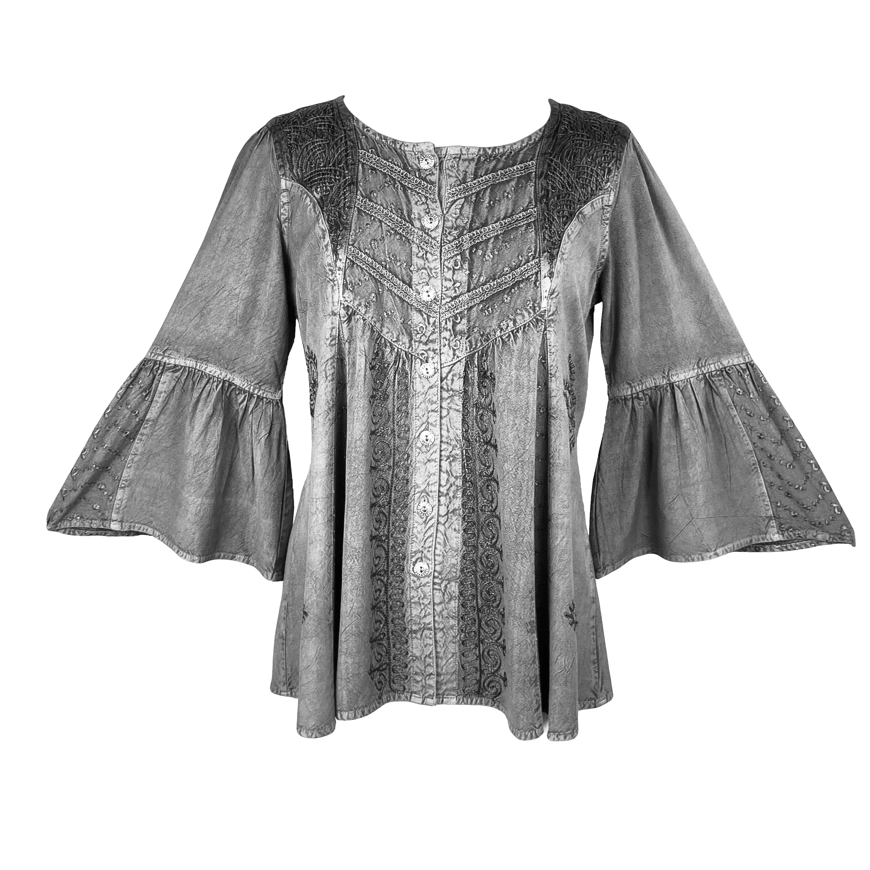307 B Medieval Bohemian Embroidered Button Shirt Blouse