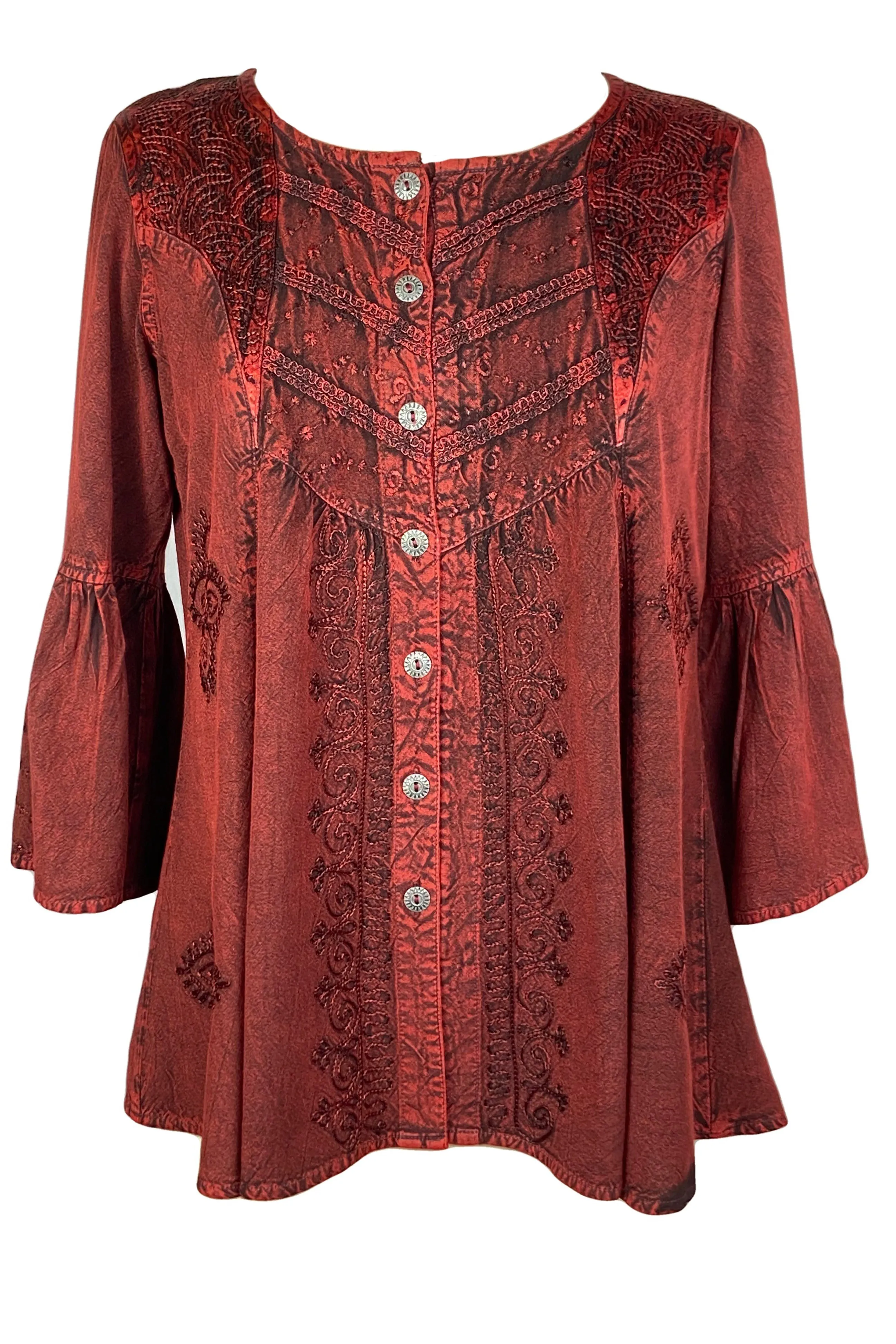 307 B Medieval Bohemian Embroidered Button Shirt Blouse