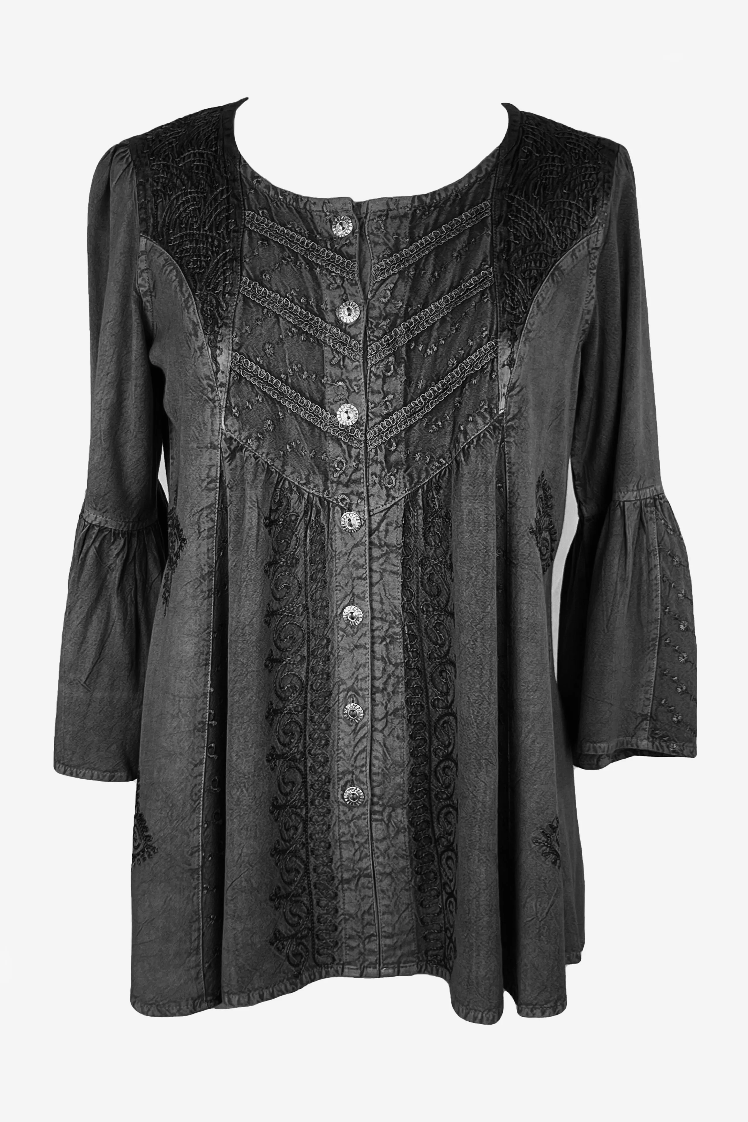 307 B Medieval Bohemian Embroidered Button Shirt Blouse