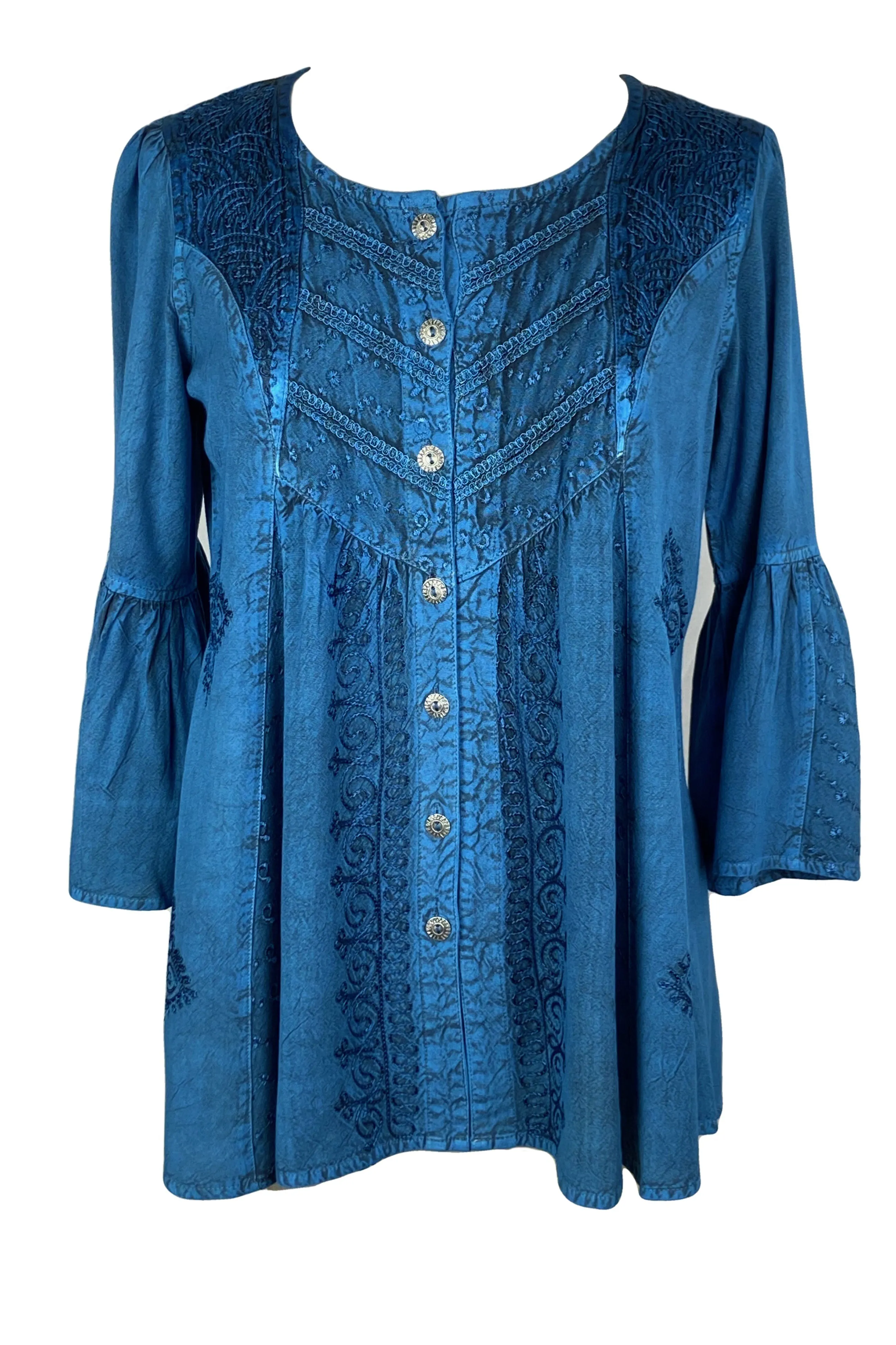 307 B Medieval Bohemian Embroidered Button Shirt Blouse