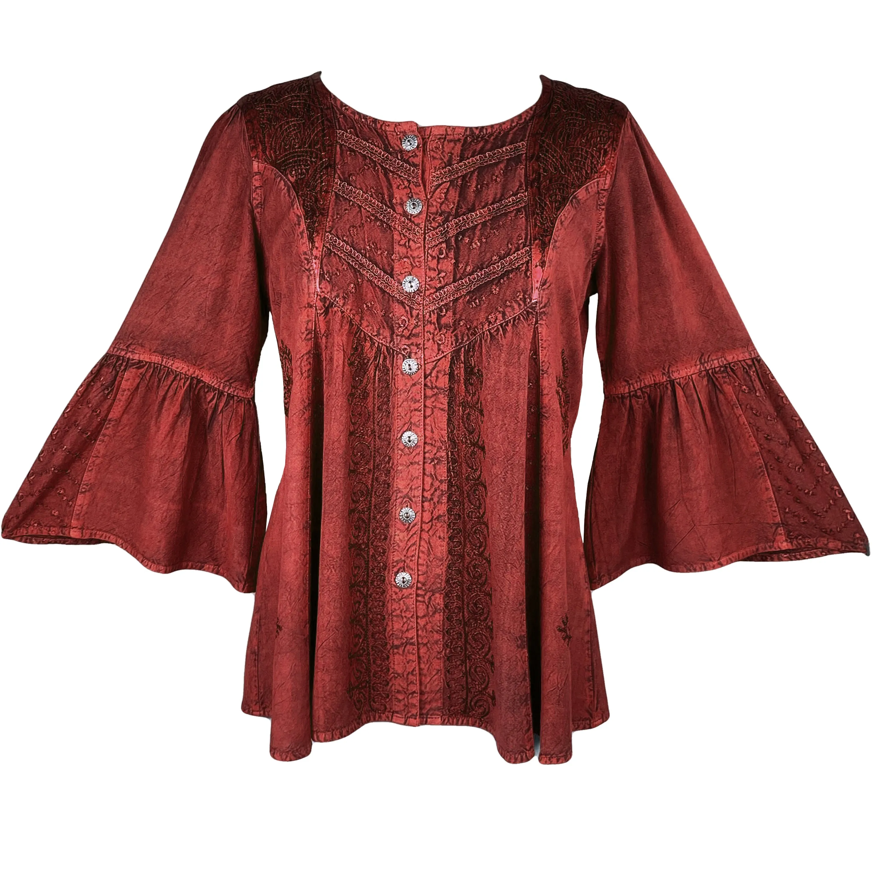 307 B Medieval Bohemian Embroidered Button Shirt Blouse
