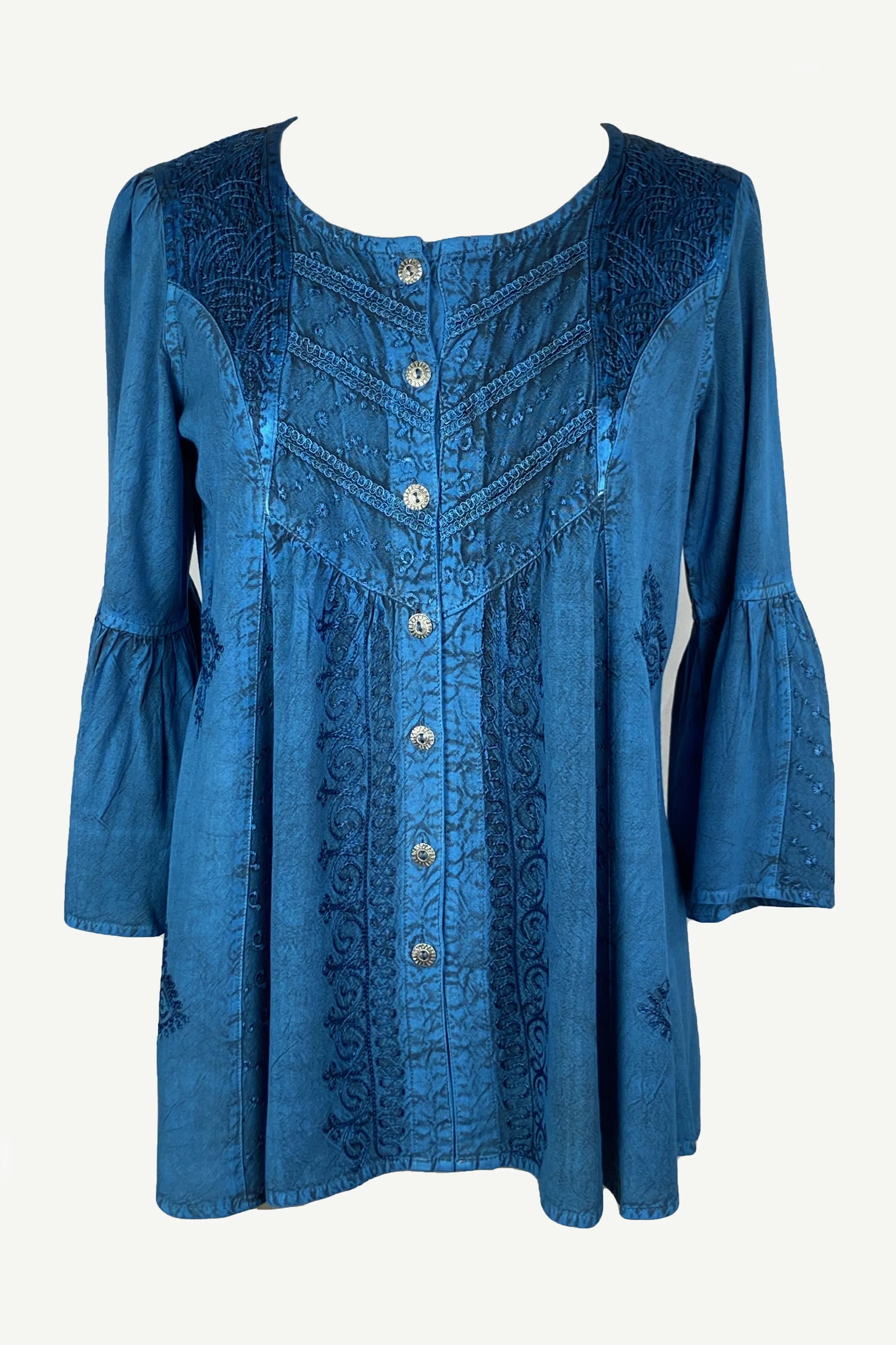 307 B Medieval Bohemian Embroidered Button Shirt Blouse