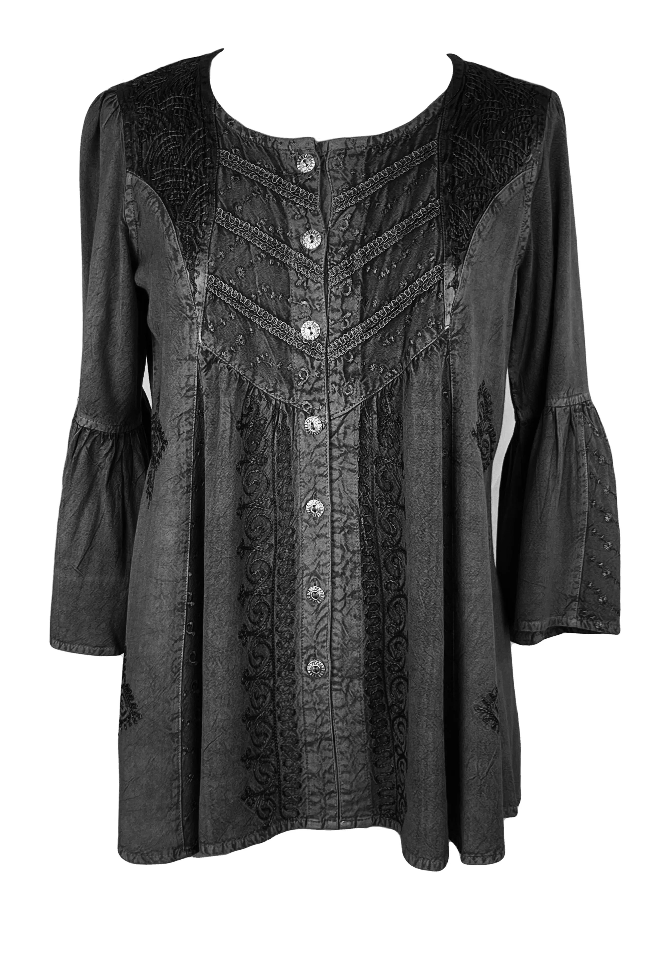 307 B Medieval Bohemian Embroidered Button Shirt Blouse