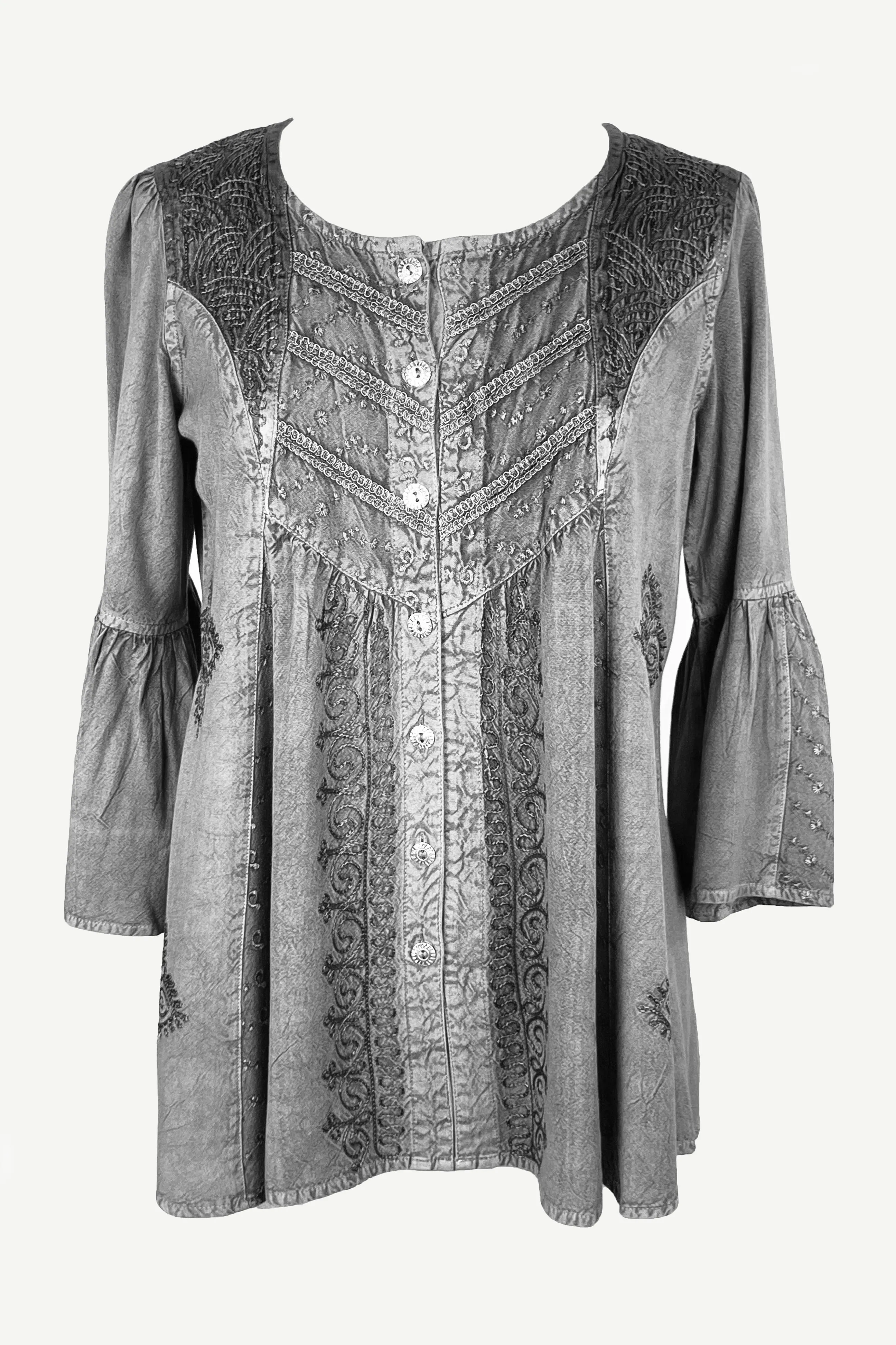307 B Medieval Bohemian Embroidered Button Shirt Blouse