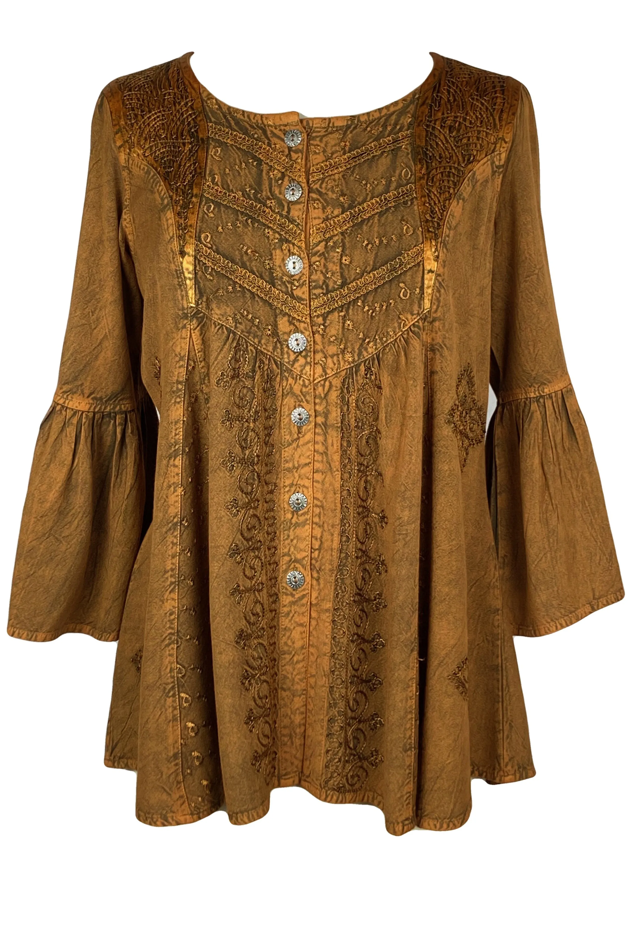 307 B Medieval Bohemian Embroidered Button Shirt Blouse