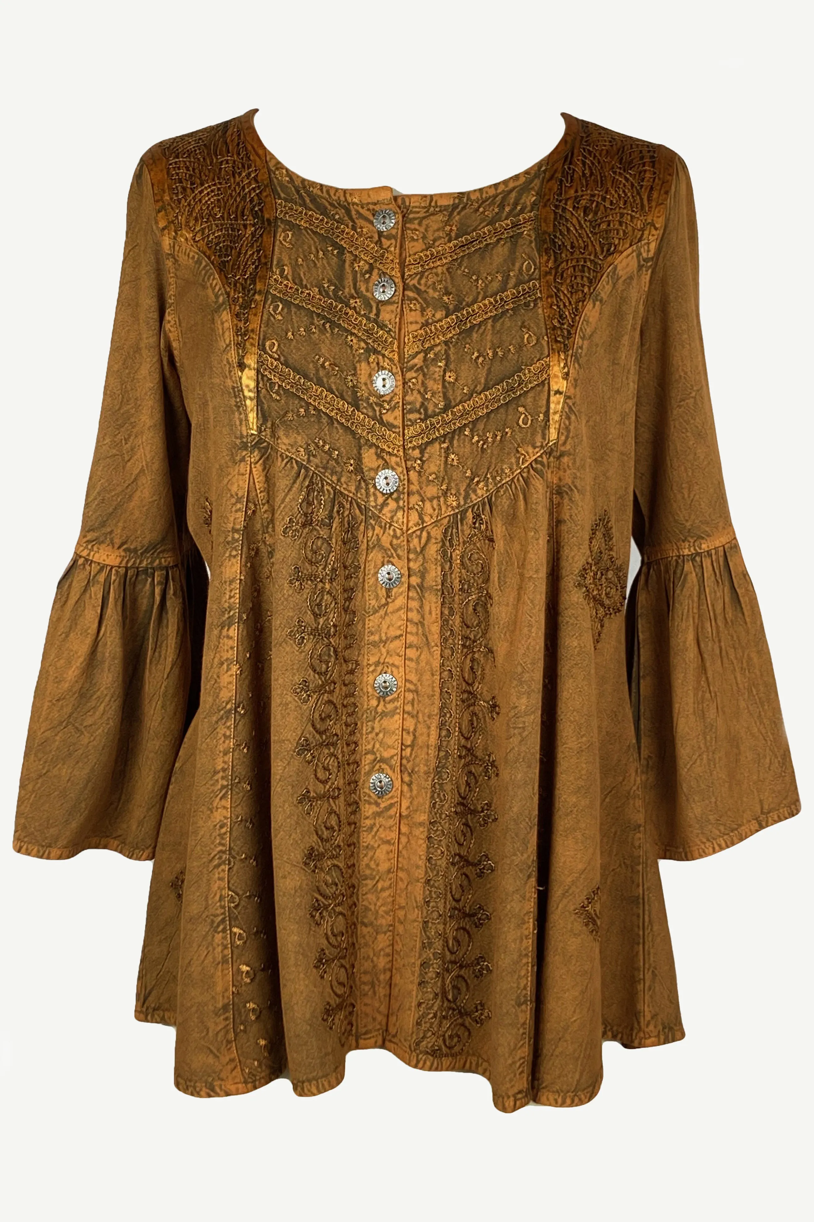 307 B Medieval Bohemian Embroidered Button Shirt Blouse