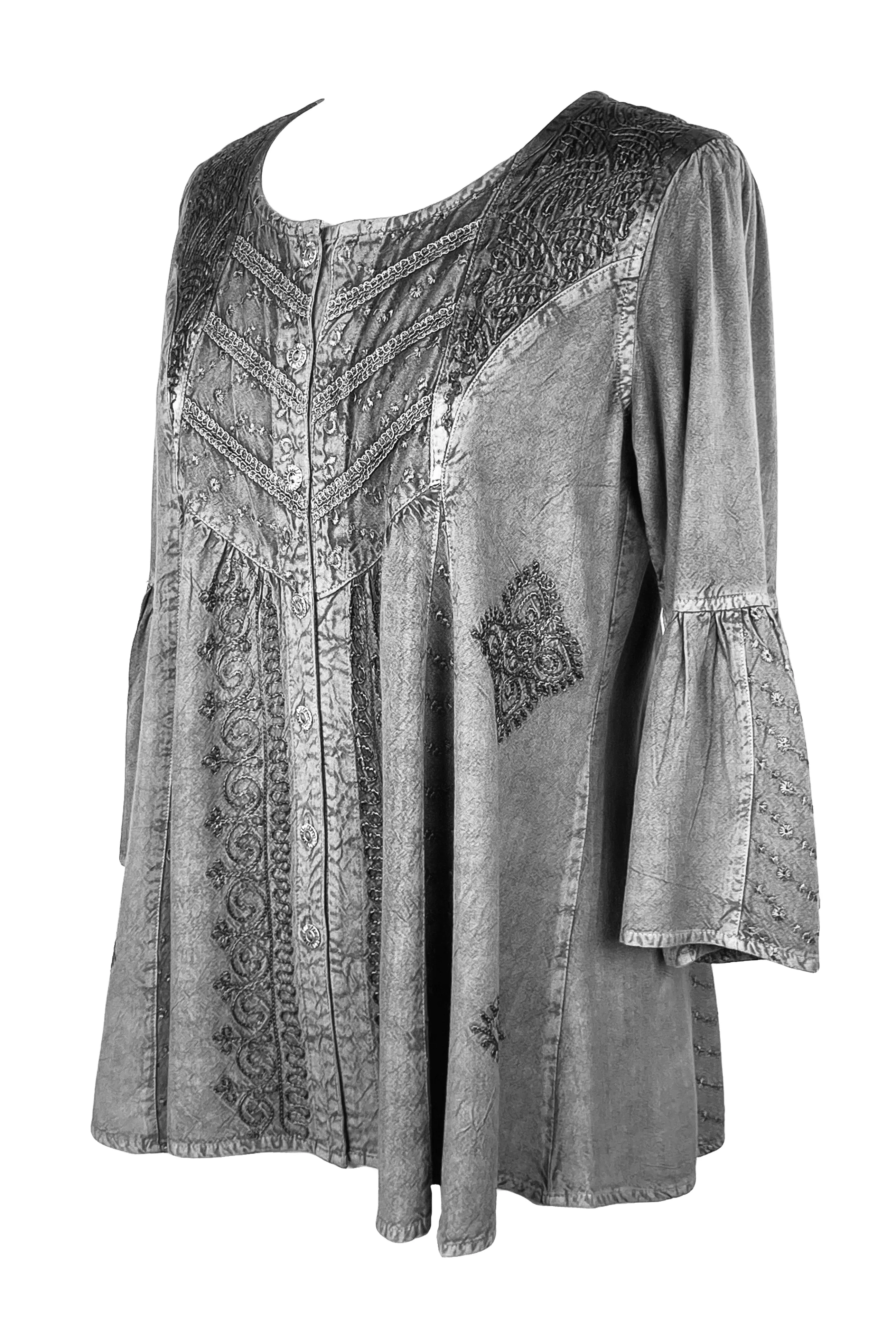 307 B Medieval Bohemian Embroidered Button Shirt Blouse