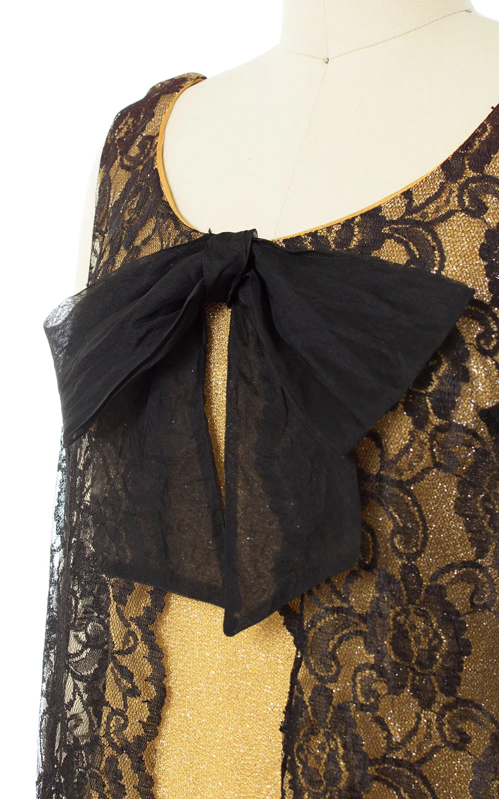 $50 & UNDER SALE || 1960s Metallic Gold & Lace Party Dress | x-small/small