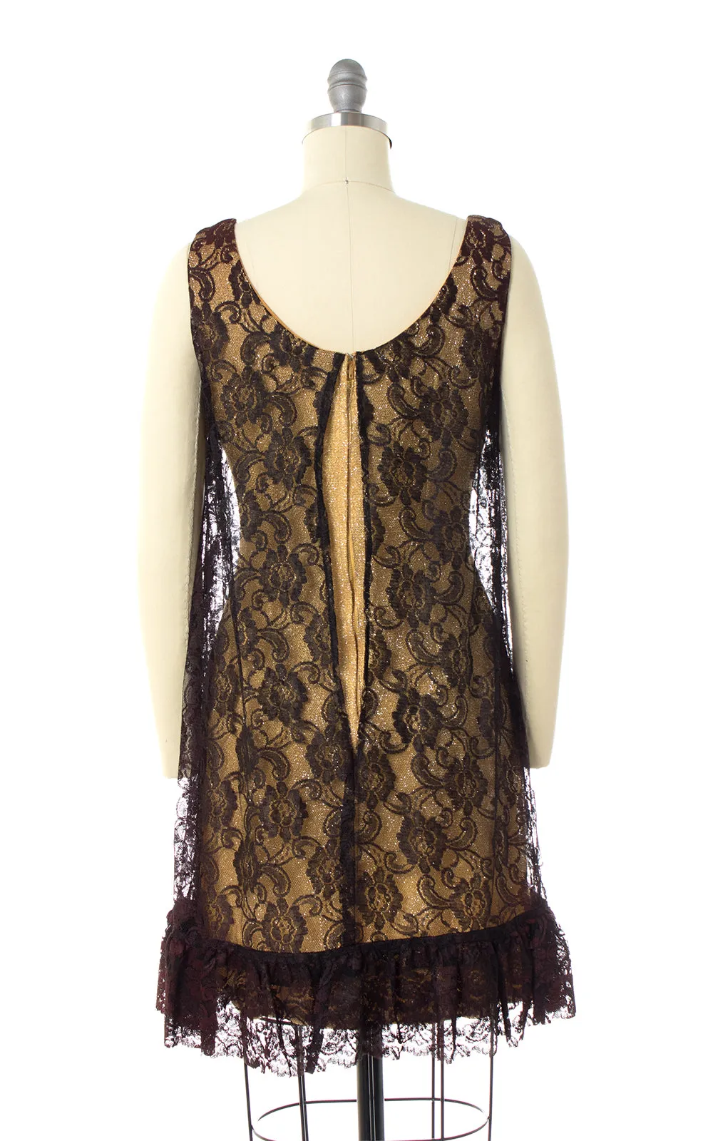$50 & UNDER SALE || 1960s Metallic Gold & Lace Party Dress | x-small/small