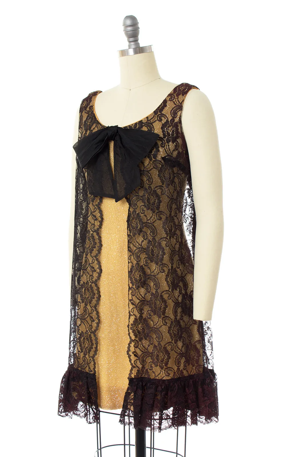 $50 & UNDER SALE || 1960s Metallic Gold & Lace Party Dress | x-small/small