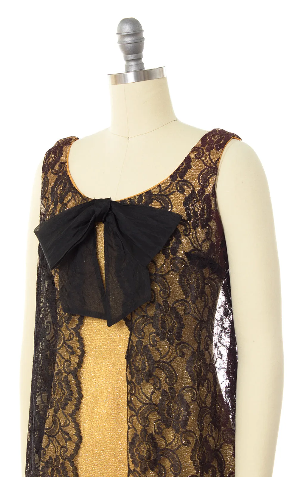 $50 & UNDER SALE || 1960s Metallic Gold & Lace Party Dress | x-small/small